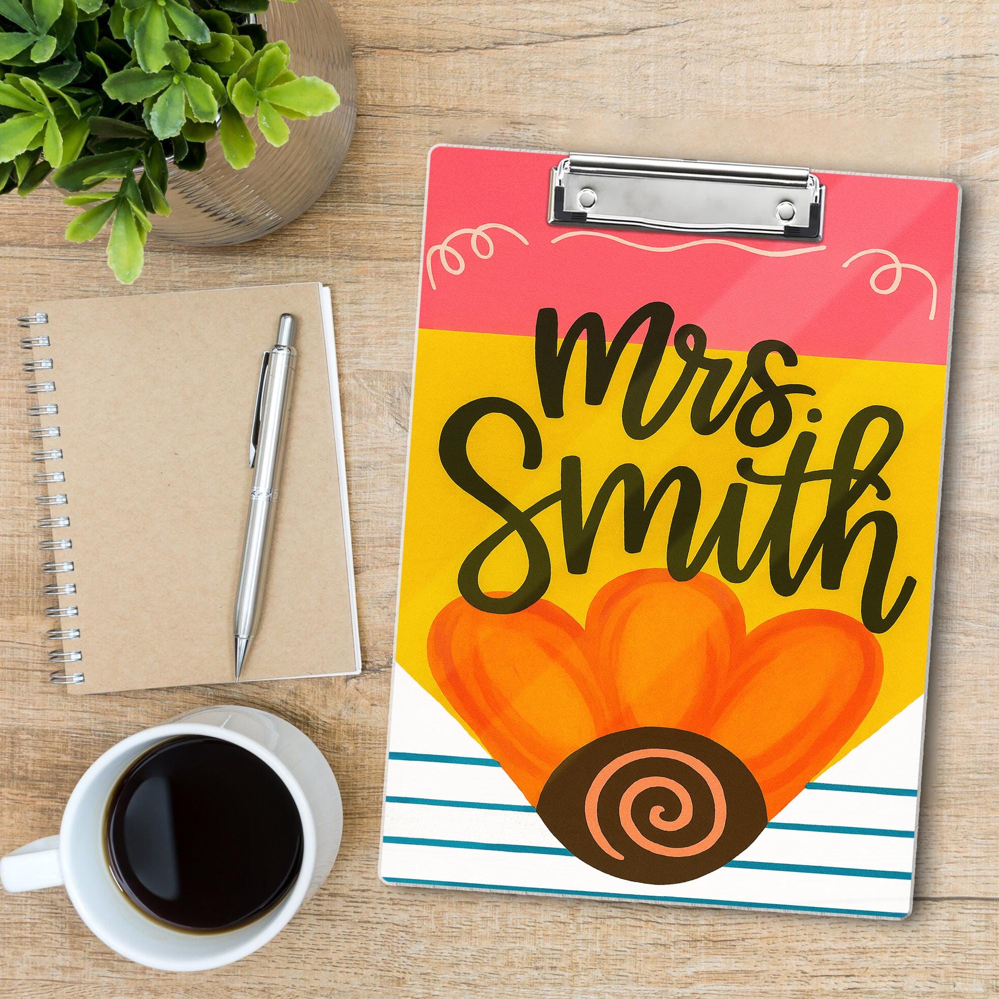 Personalized Teacher Clipboard – Cute Pencil Design with Custom Name for Teachers, Educators, Fun and Colorful Back to School Classroom Gift