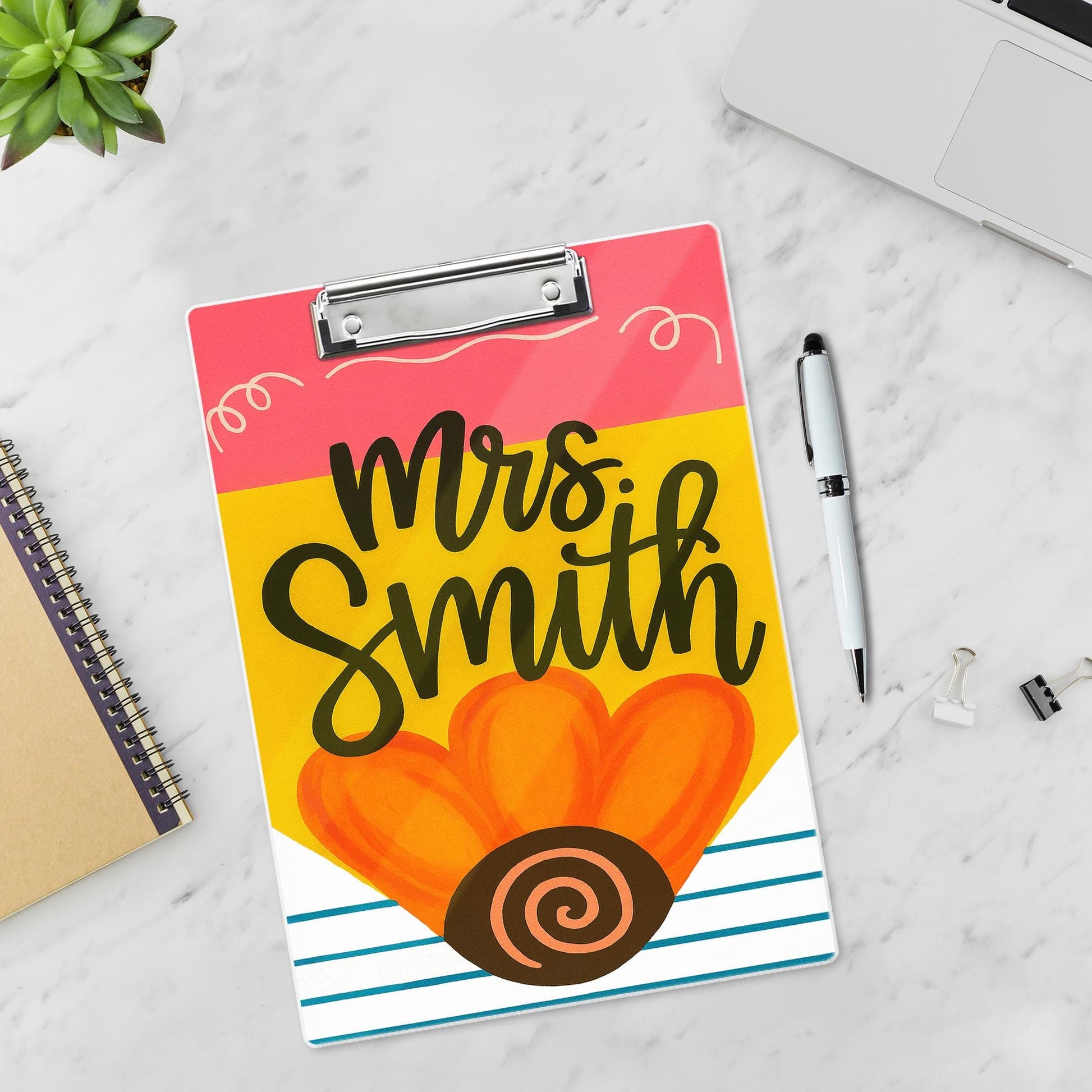 Personalized Teacher Clipboard – Cute Pencil Design with Custom Name for Teachers, Educators, Fun and Colorful Back to School Classroom Gift