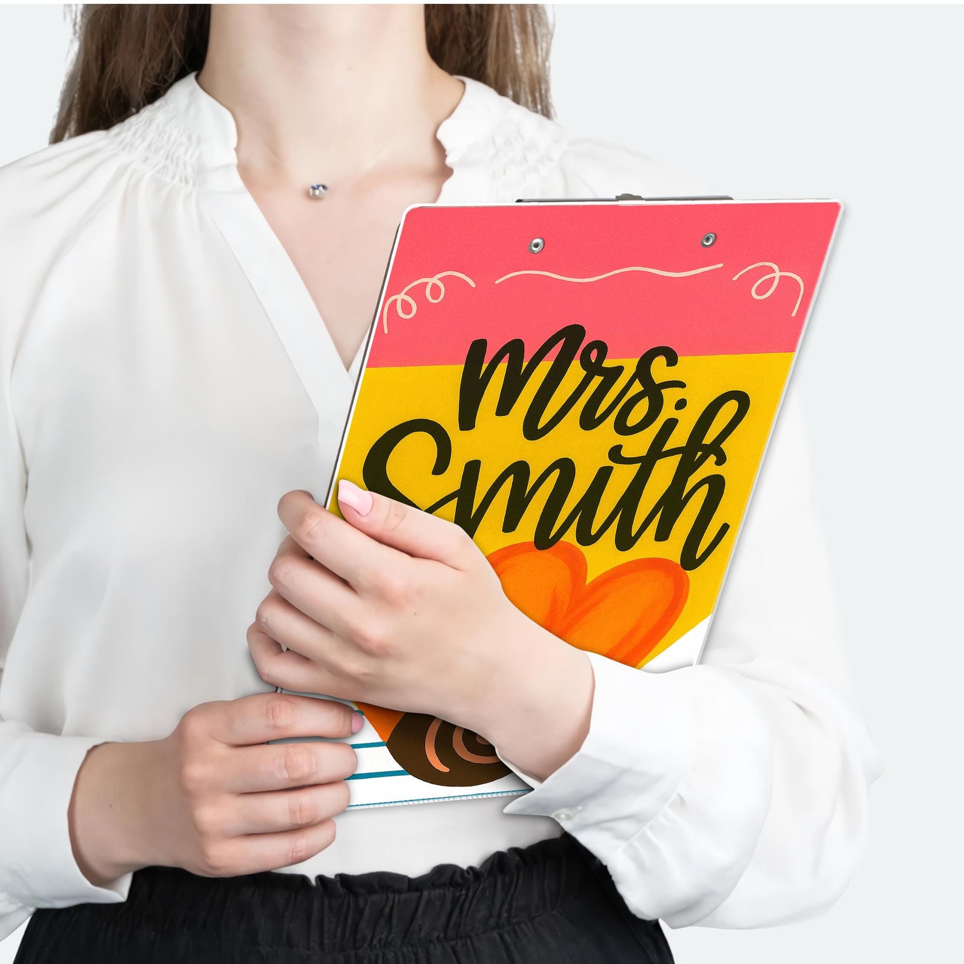 Personalized Teacher Clipboard – Cute Pencil Design with Custom Name for Teachers, Educators, Fun and Colorful Back to School Classroom Gift