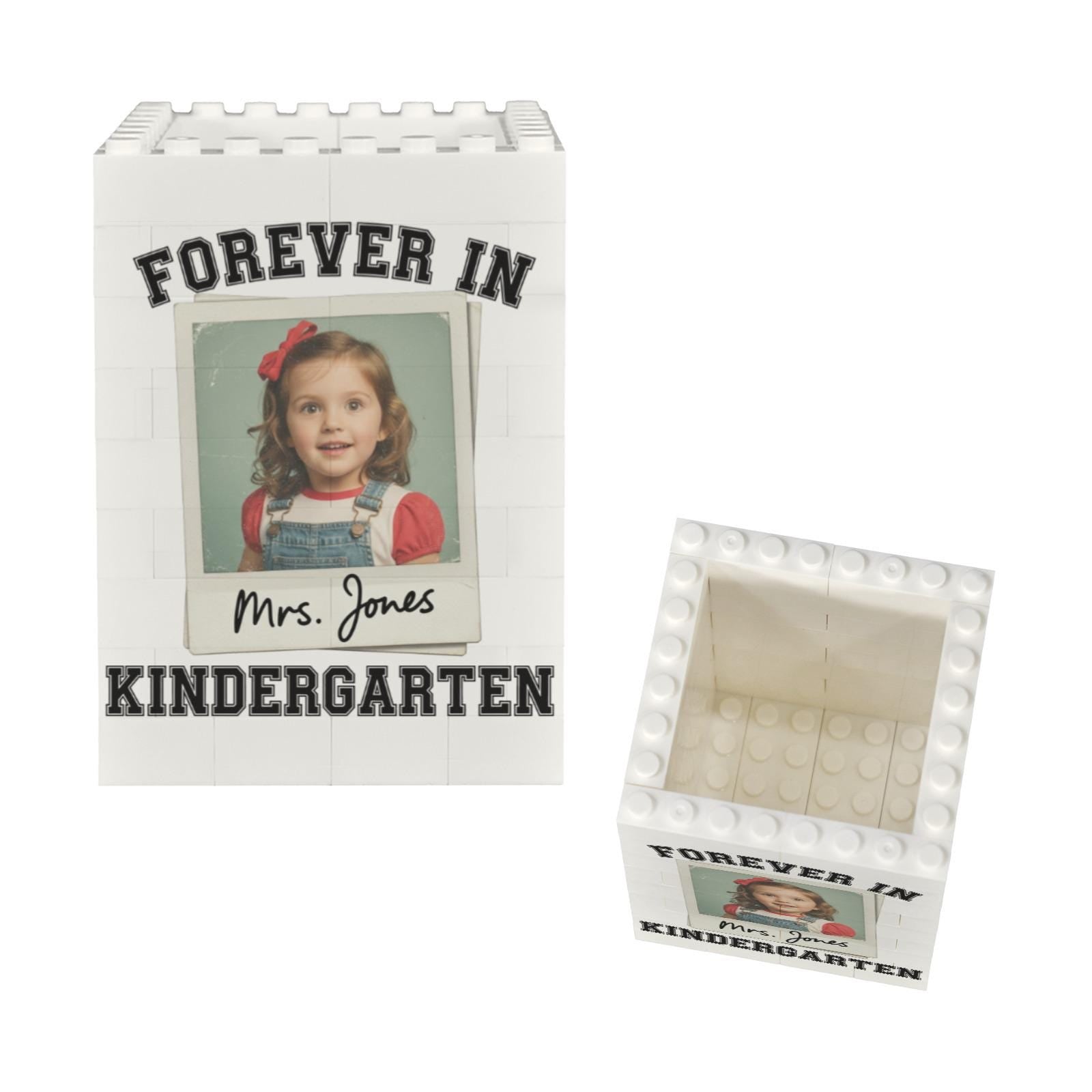 Custom Teacher Brick Pencil Holder, Forever in Kindergarten Gift - Personalized Photo Desk Organizer - End of Year Teacher Appreciation Gift