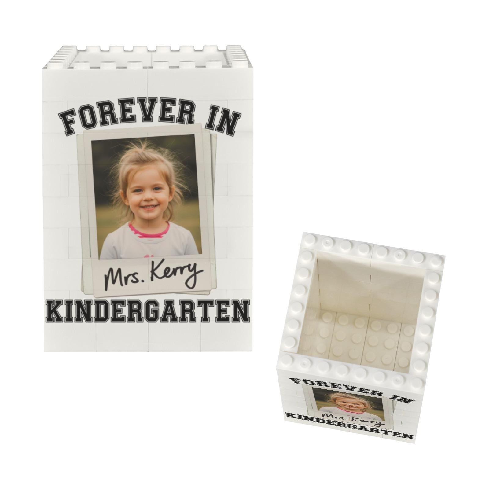 Custom Teacher Brick Pencil Holder, Forever in Kindergarten Gift - Personalized Photo Desk Organizer - End of Year Teacher Appreciation Gift