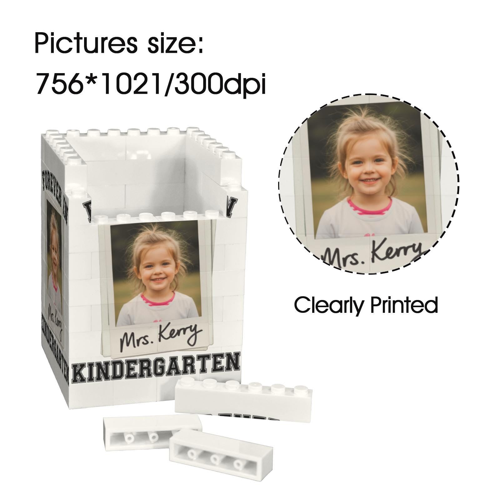 Custom Teacher Brick Pencil Holder, Forever in Kindergarten Gift - Personalized Photo Desk Organizer - End of Year Teacher Appreciation Gift
