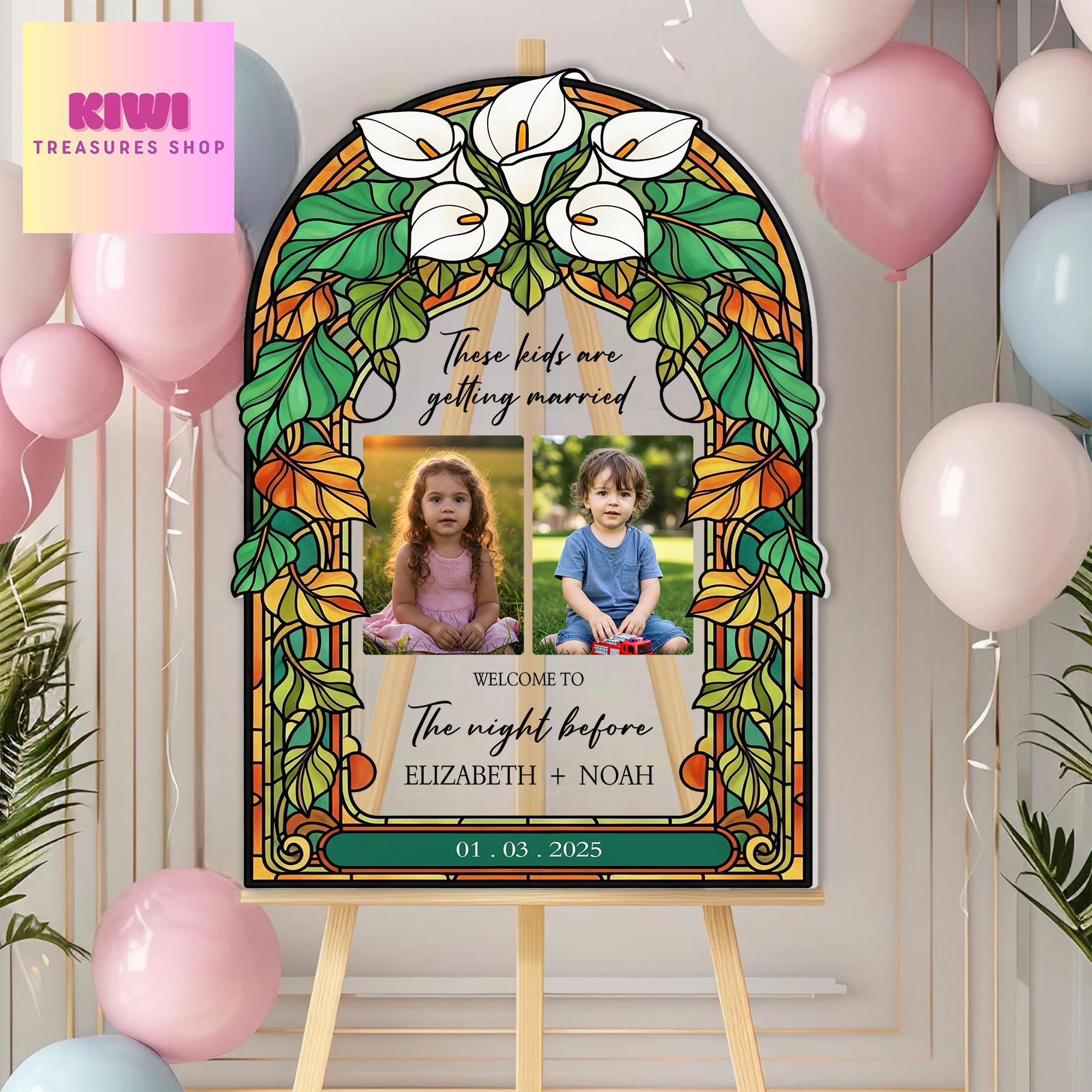 Custom Wedding Welcome Sign, “These Kids Are Getting Married” Style Photo Board, Night Before Wedding Party Decor