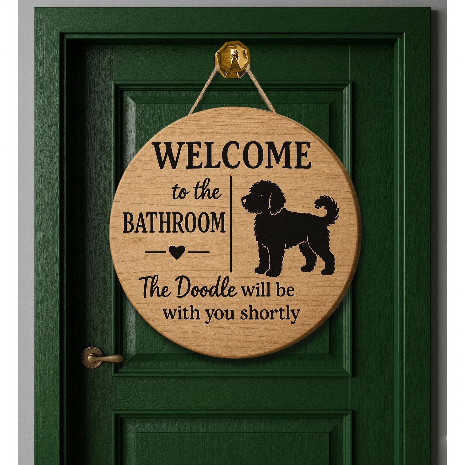 Funny Bathroom Sign with Doodle Dog, Welcome Bathroom Decor, Rustic Wood Wall Plaque, Pet Lover Gift, Doodle Humor Sign, Funny Bathroom Sign