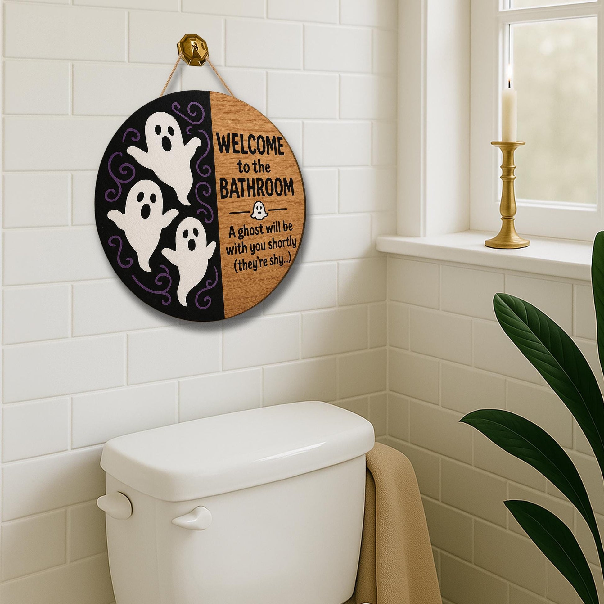 Funny Ghost Bathroom Sign, Halloween Bathroom Decor, Spooky Wood Door Sign, Haunted House Bathroom Wall Art, Cute Ghost Plaque