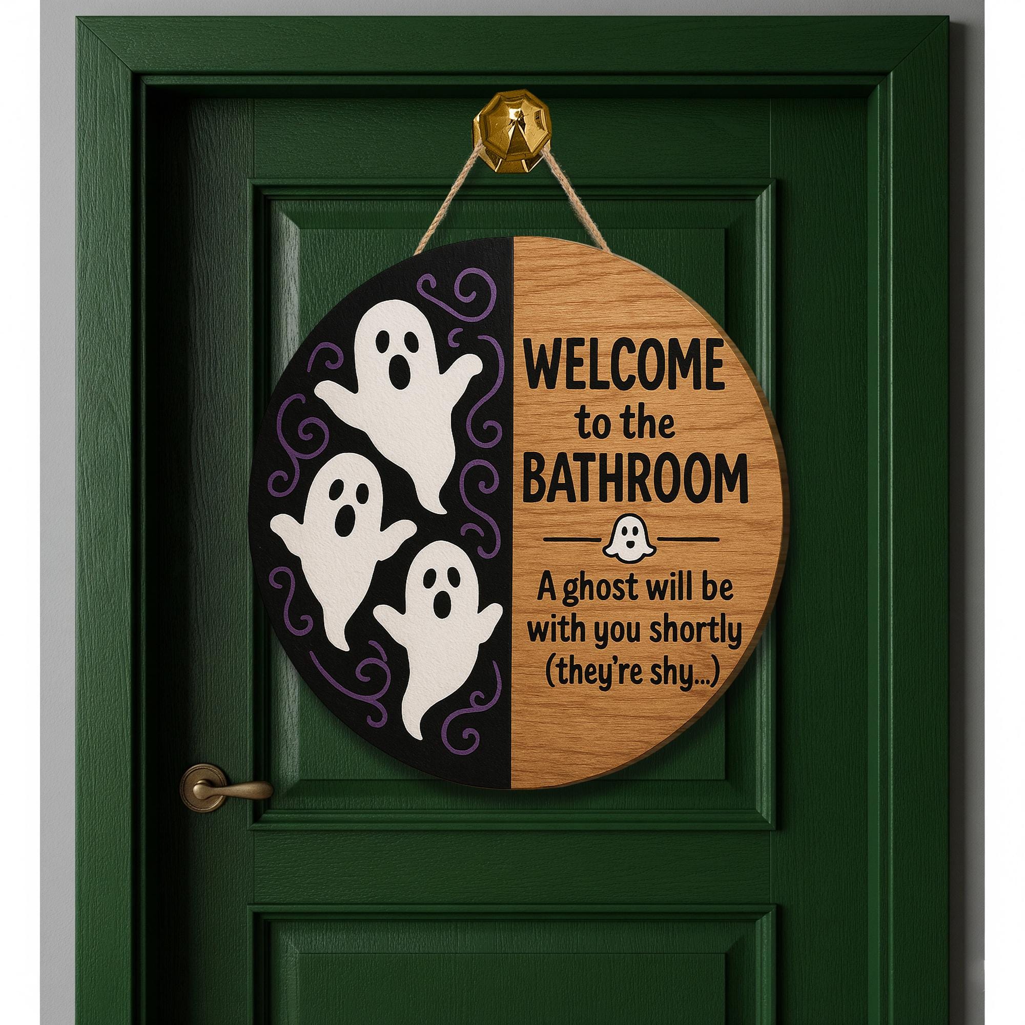 Funny Ghost Bathroom Sign, Halloween Bathroom Decor, Spooky Wood Door Sign, Haunted House Bathroom Wall Art, Cute Ghost Plaque
