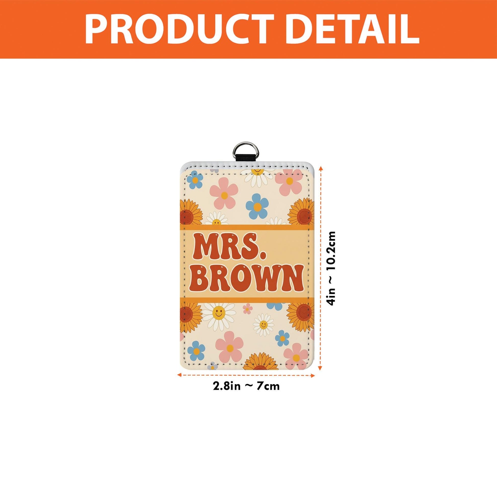 Retro Floral Teacher Badge Holder, Personalized Leather ID Tag, Cute Custom Name Lanyard, Back to School Gift for Teacher