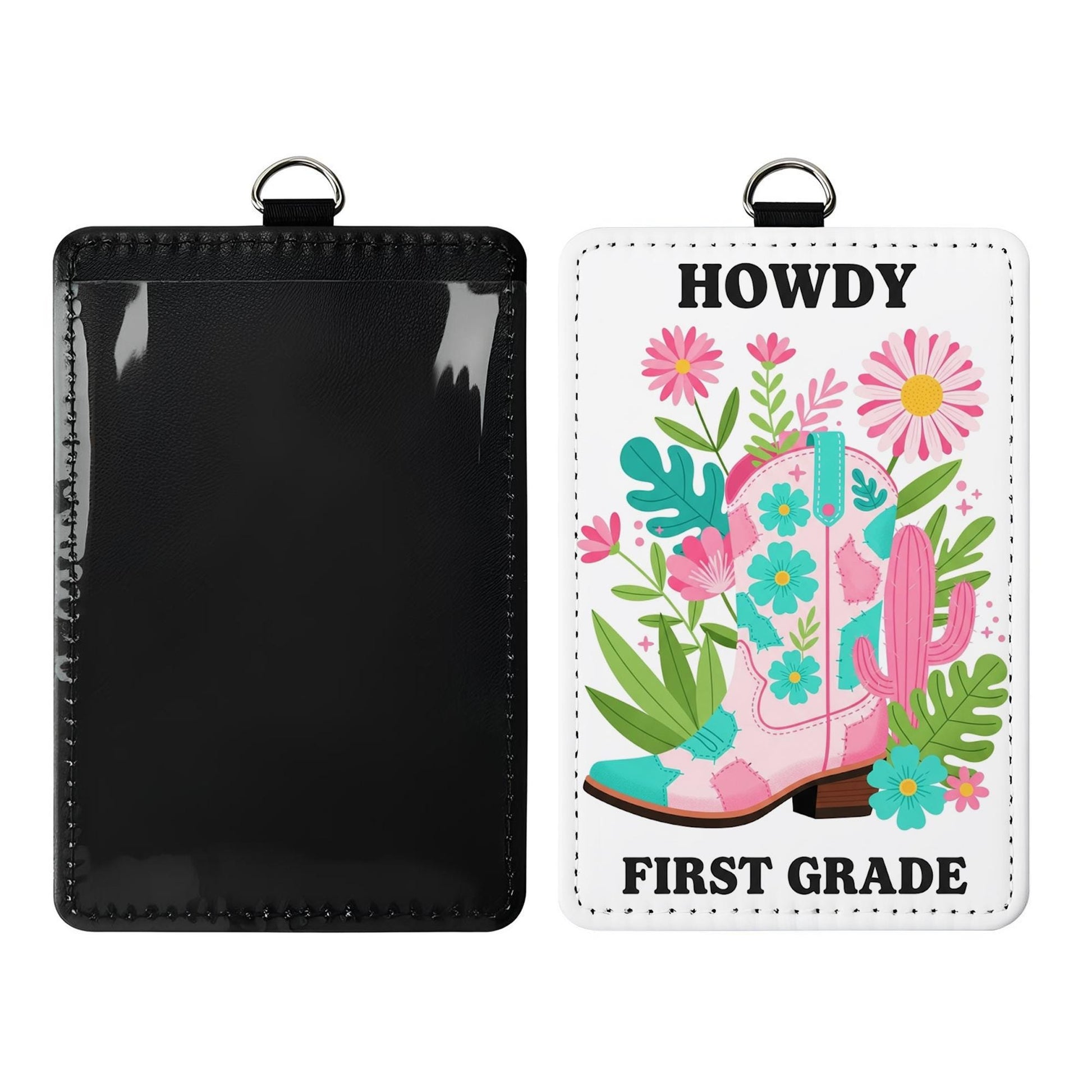 Howdy First Grade Badge Holder, Western Teacher ID Tag, Floral Cowgirl Boot Lanyard, Leather Name Tag, Back to School Gift