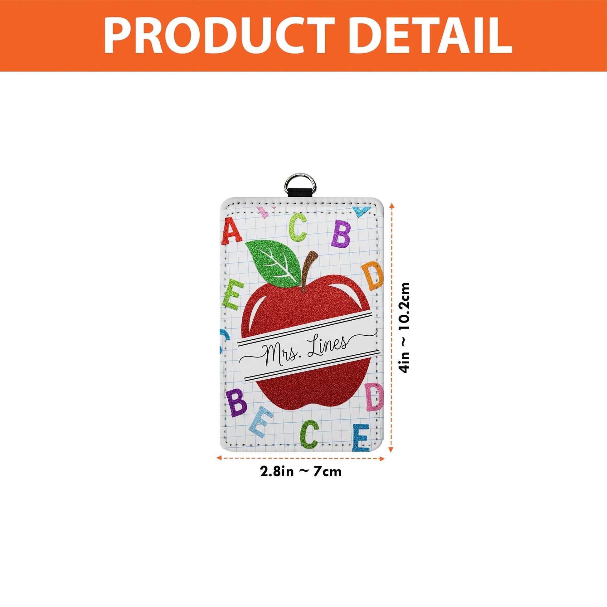 Personalized  Apple Teacher Badge Holder, ABC Name Tag, Faux Glitter Alphabet ID Lanyard, Leather Holder for Teacher , Back to School Gift