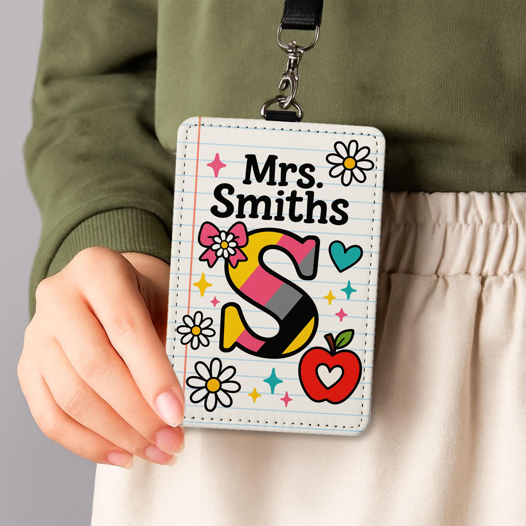 Personalized Teacher Name Badge Holder, Colorful Letter ID Tag, Cute Notebook Design Lanyard, Back to School Gift , Custom Leather ID