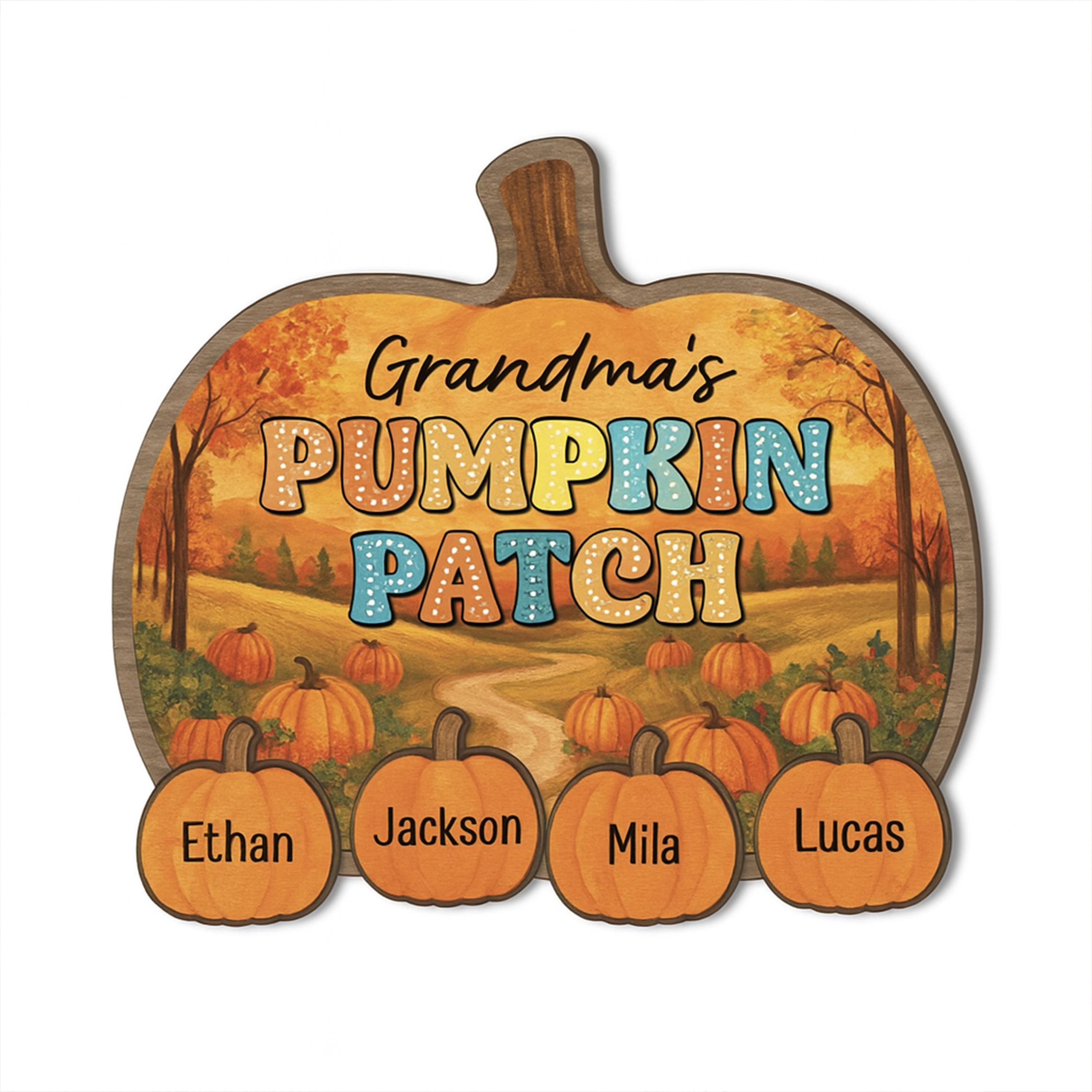 Personalized Grandma's Pumpkin Patch Sign, Custom Grandkids Names, 2 Layer Wood Fall Decor, Gift for Nana, Autumn Family Name Plaque
