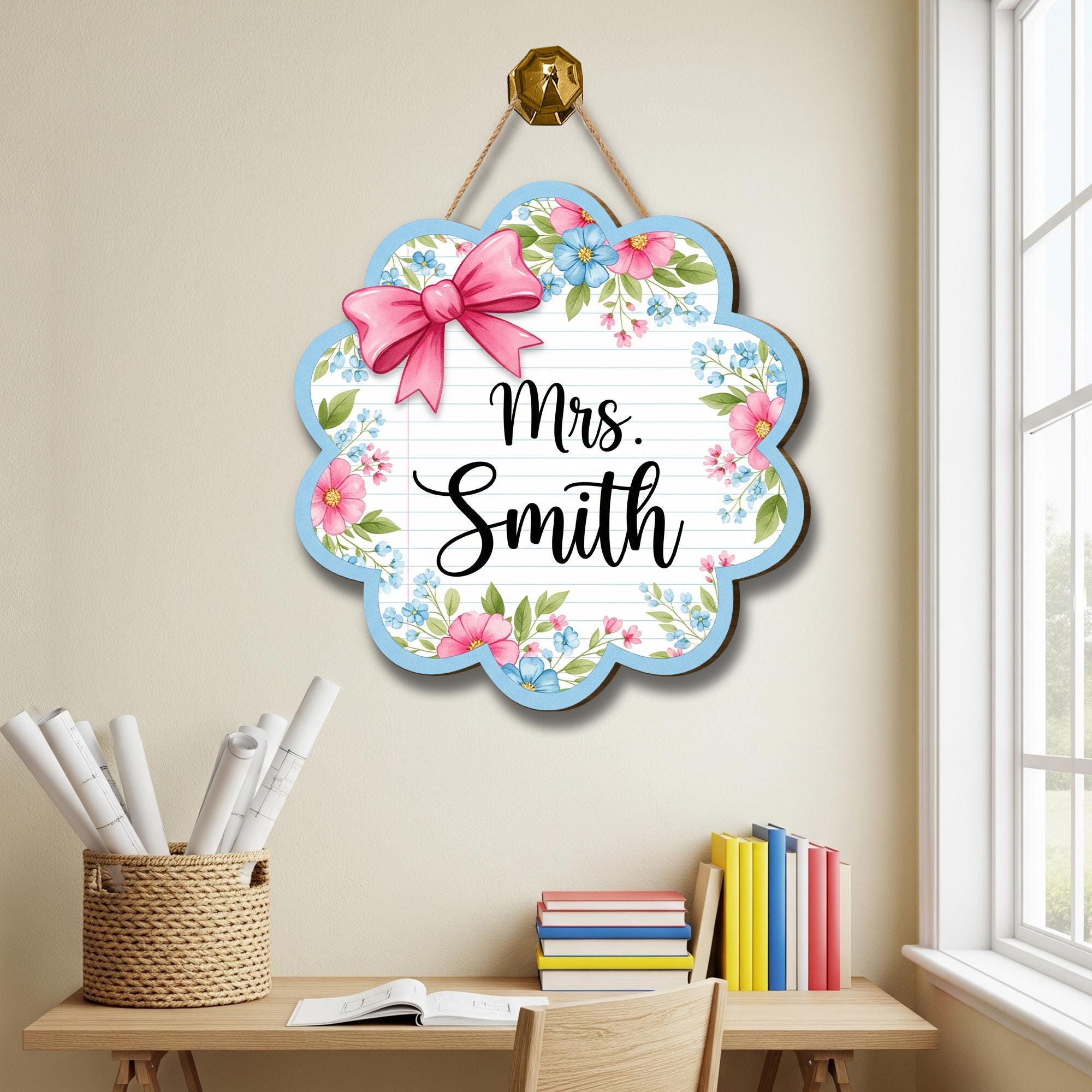 Personalized Teacher Door Hanger, Classroom Door Hanger, Class Welcome Sign, Preppy Grandmillenial Aesthetic Decor, Back To School Gift