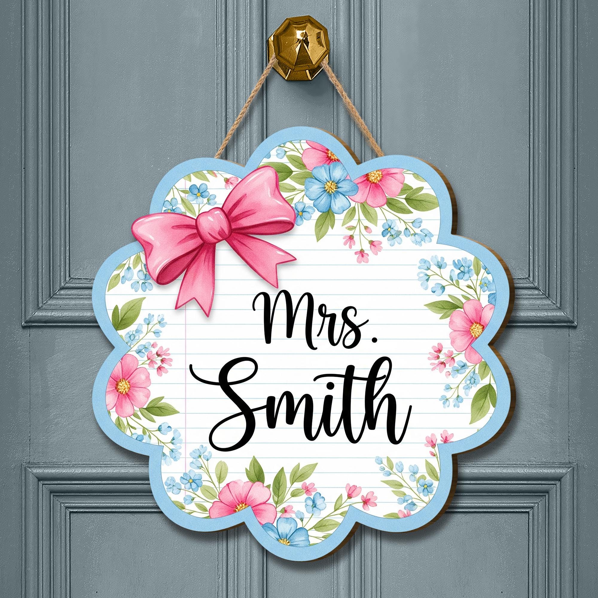 Personalized Teacher Door Hanger, Classroom Door Hanger, Class Welcome Sign, Preppy Grandmillenial Aesthetic Decor, Back To School Gift