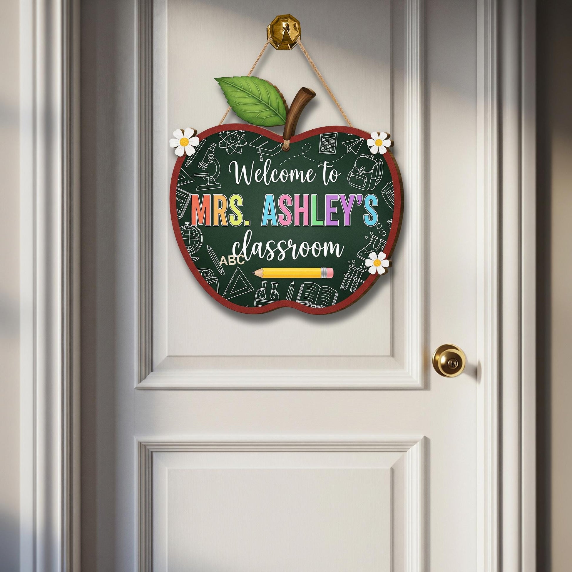 Welcome to Classroom Sign | Personalized Apple Door Hanger | Teacher Back to School Decor for Classroom or Office, Back To School Gift