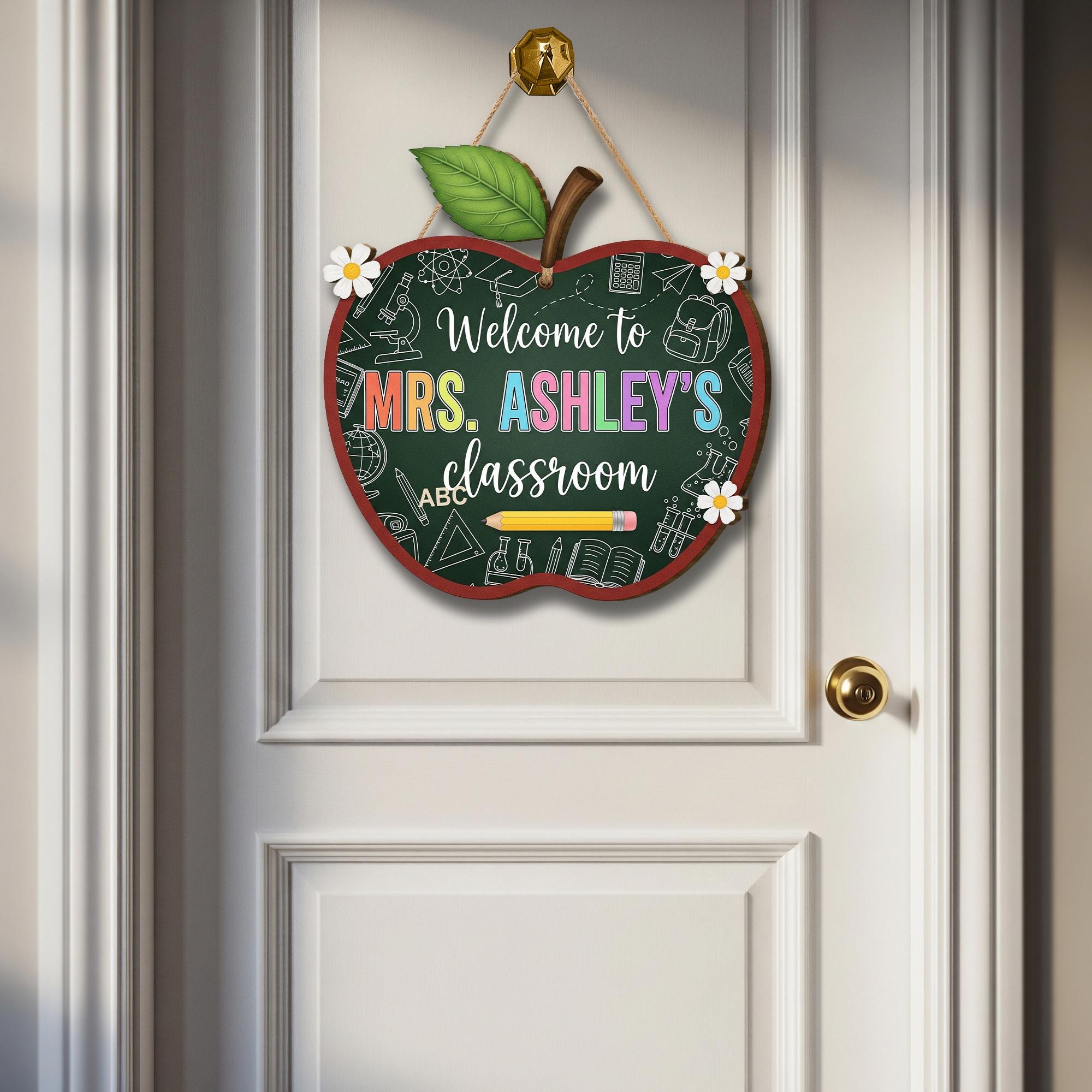 Welcome to Classroom Sign | Personalized Apple Door Hanger | Teacher Back to School Decor for Classroom or Office, Back To School Gift