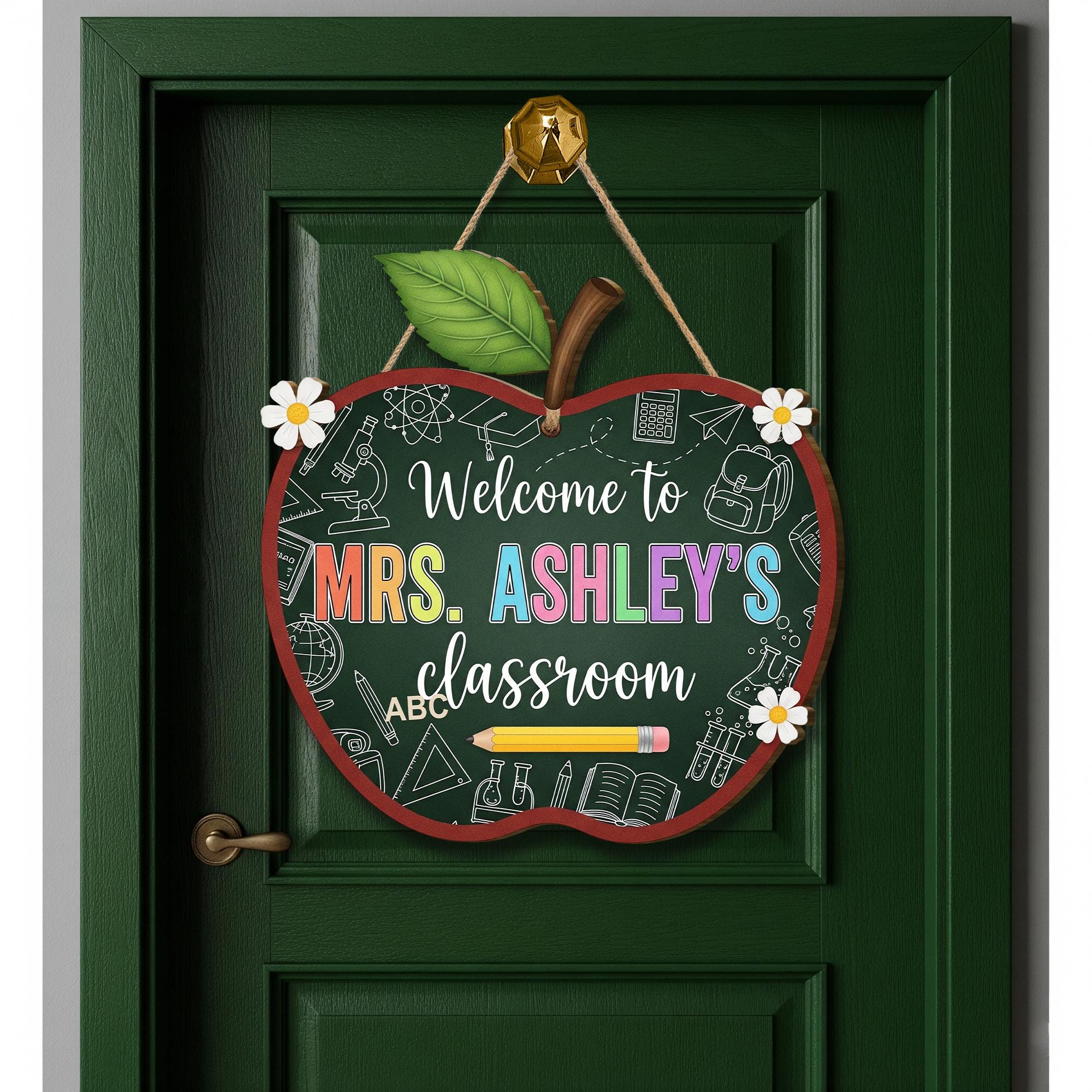 Welcome to Classroom Sign | Personalized Apple Door Hanger | Teacher Back to School Decor for Classroom or Office, Back To School Gift