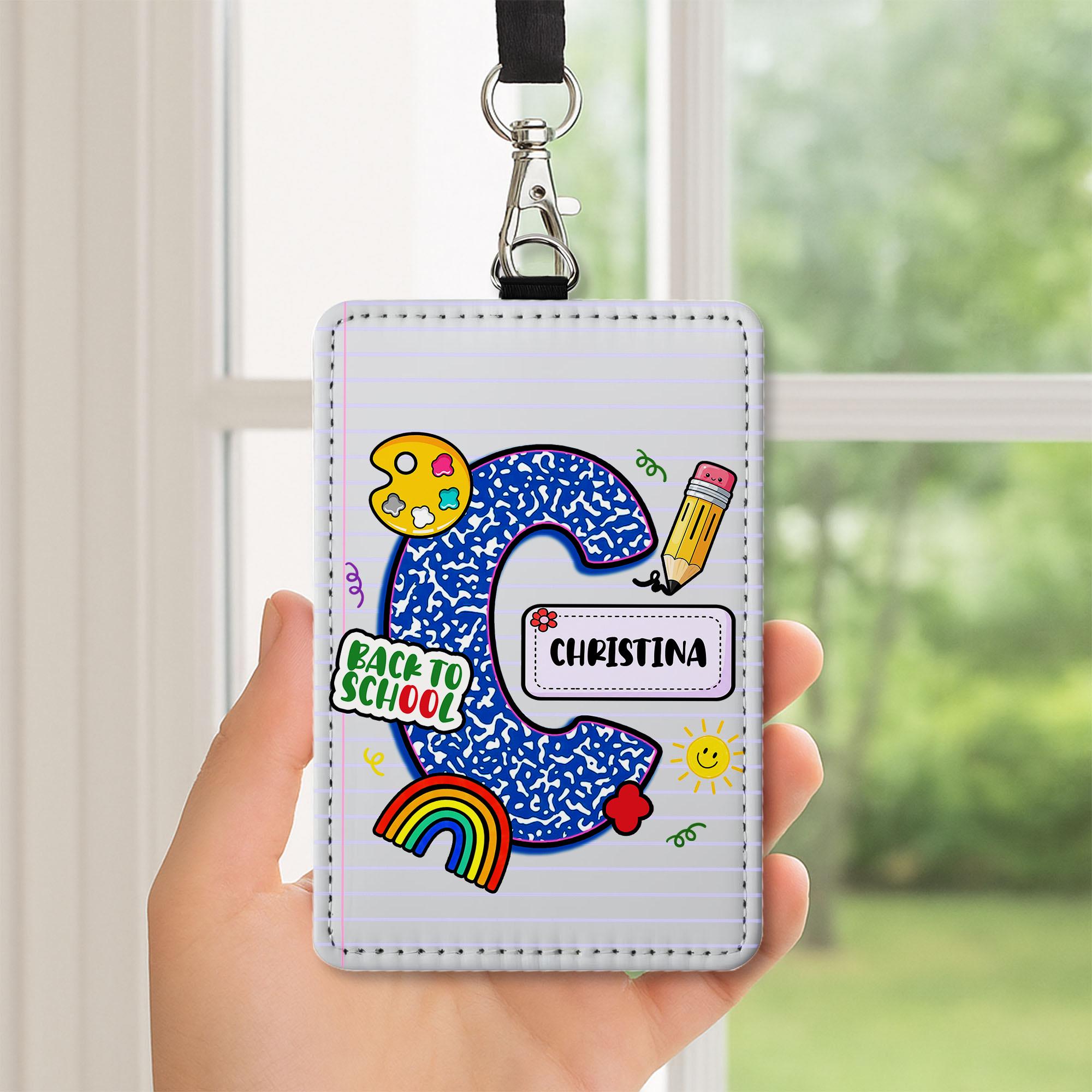 Personalized Teacher Lanyard ID Badge Holder | Back to School Name Tag with Alphabet Letter & Doodles | Cute Classroom Accessory