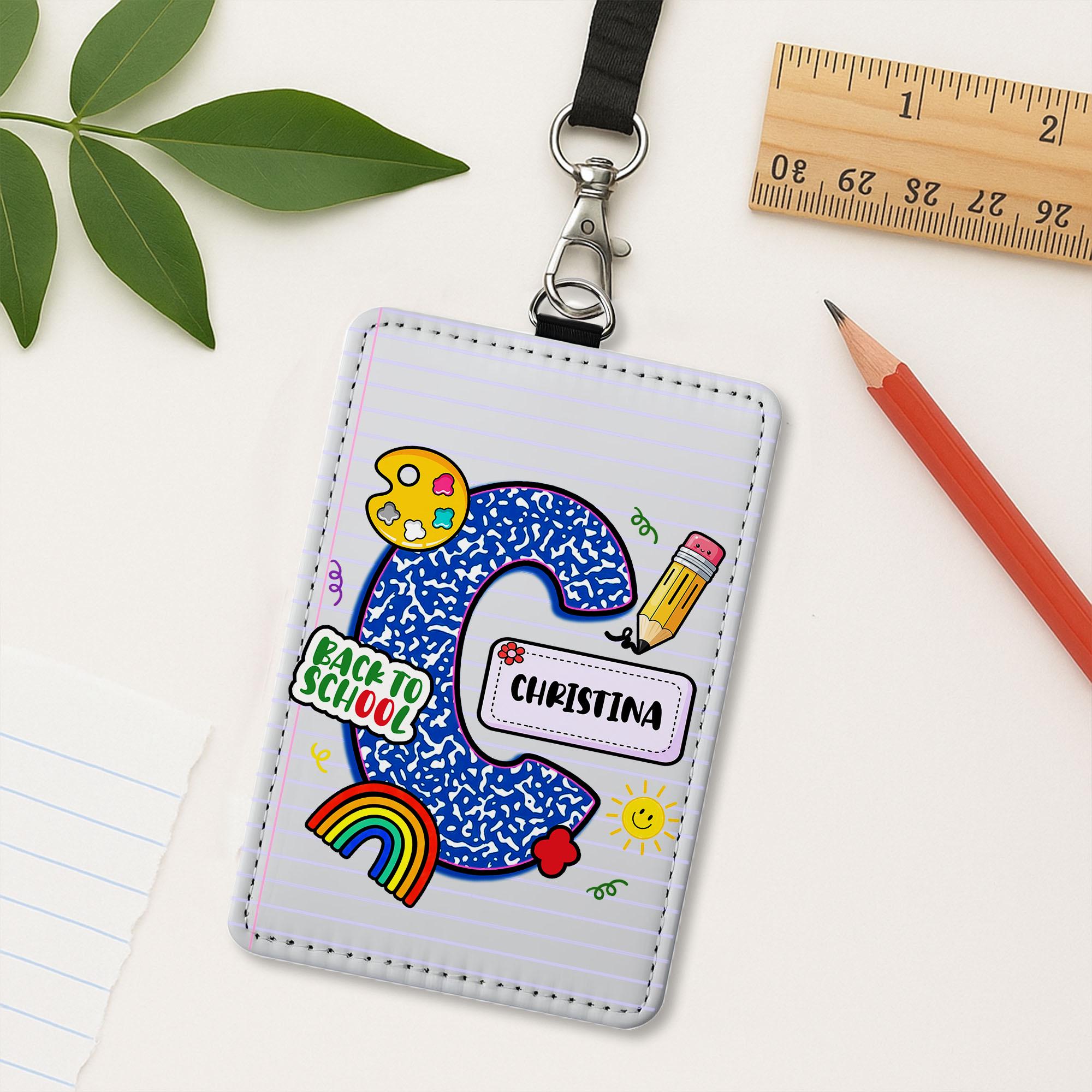 Personalized Teacher Lanyard ID Badge Holder | Back to School Name Tag with Alphabet Letter & Doodles | Cute Classroom Accessory
