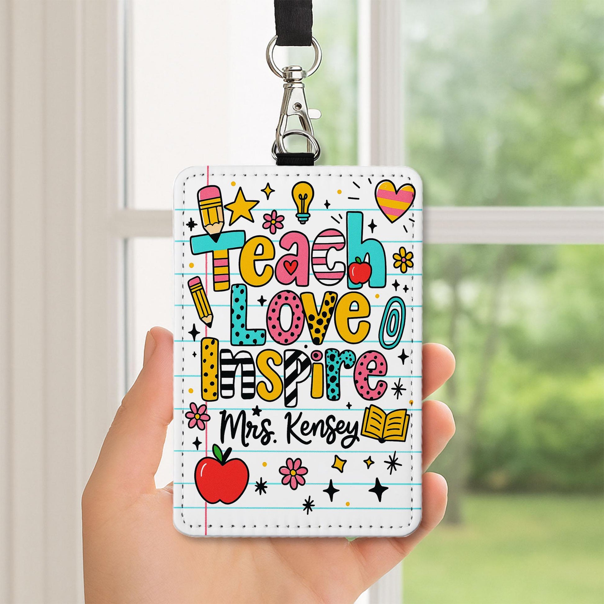 Teach Love Inspire Teacher ID Badge | Personalized Name Tag for Teachers, Educators, Staffs | Cute School Lanyard Accessory for Classroom