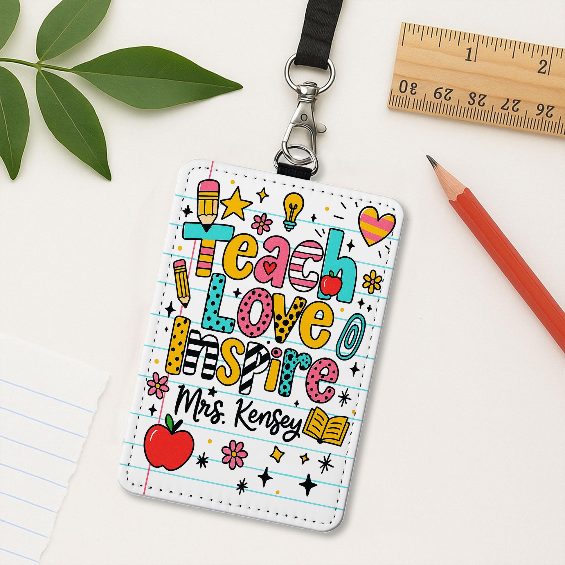 Teach Love Inspire Teacher ID Badge | Personalized Name Tag for Teachers, Educators, Staffs | Cute School Lanyard Accessory for Classroom