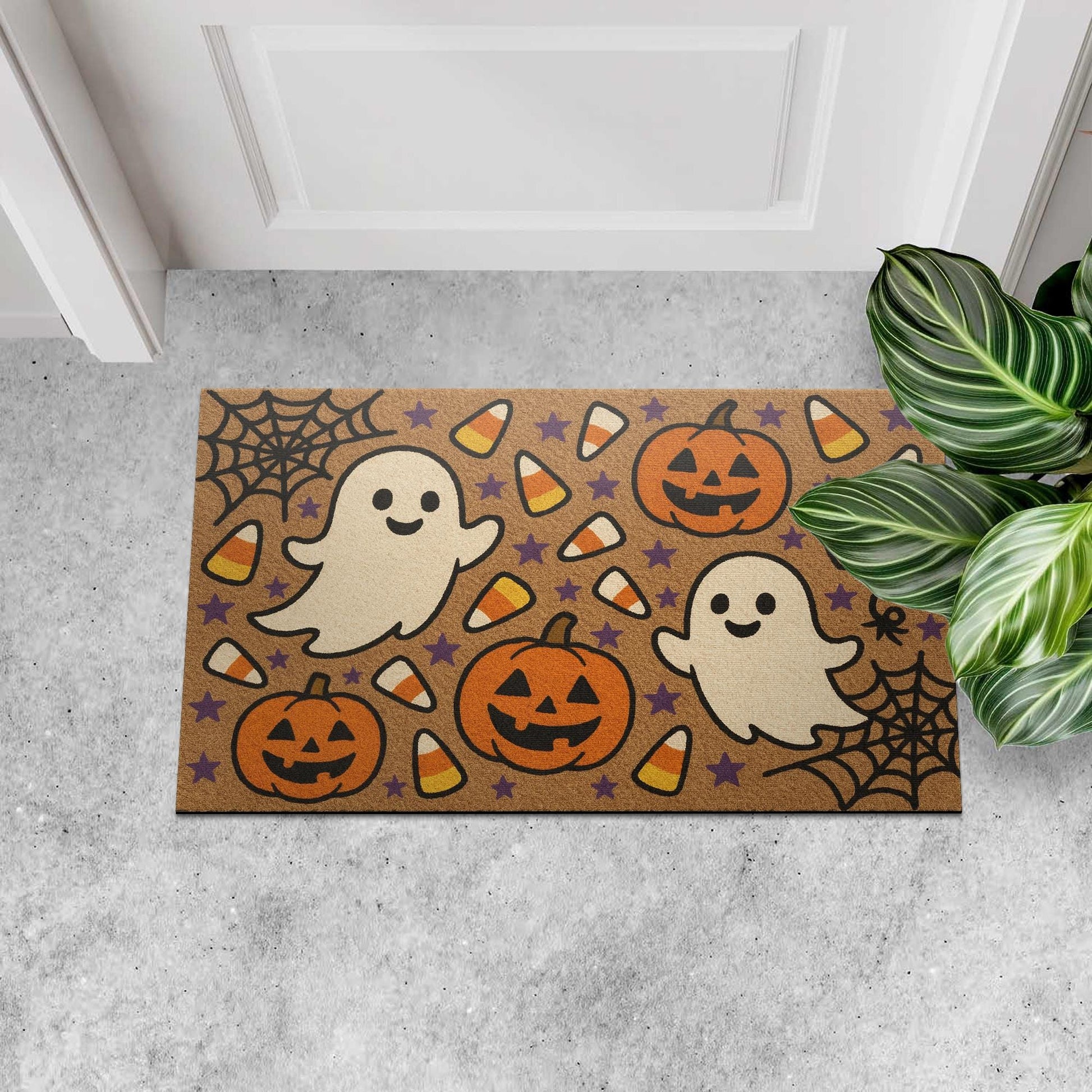 Cute Halloween Ghost Doormat, Pumpkin Candy Corn Fall Mat, Spooky Welcome Mat, Funny Halloween Porch Decor, Outdoor Fall Rug