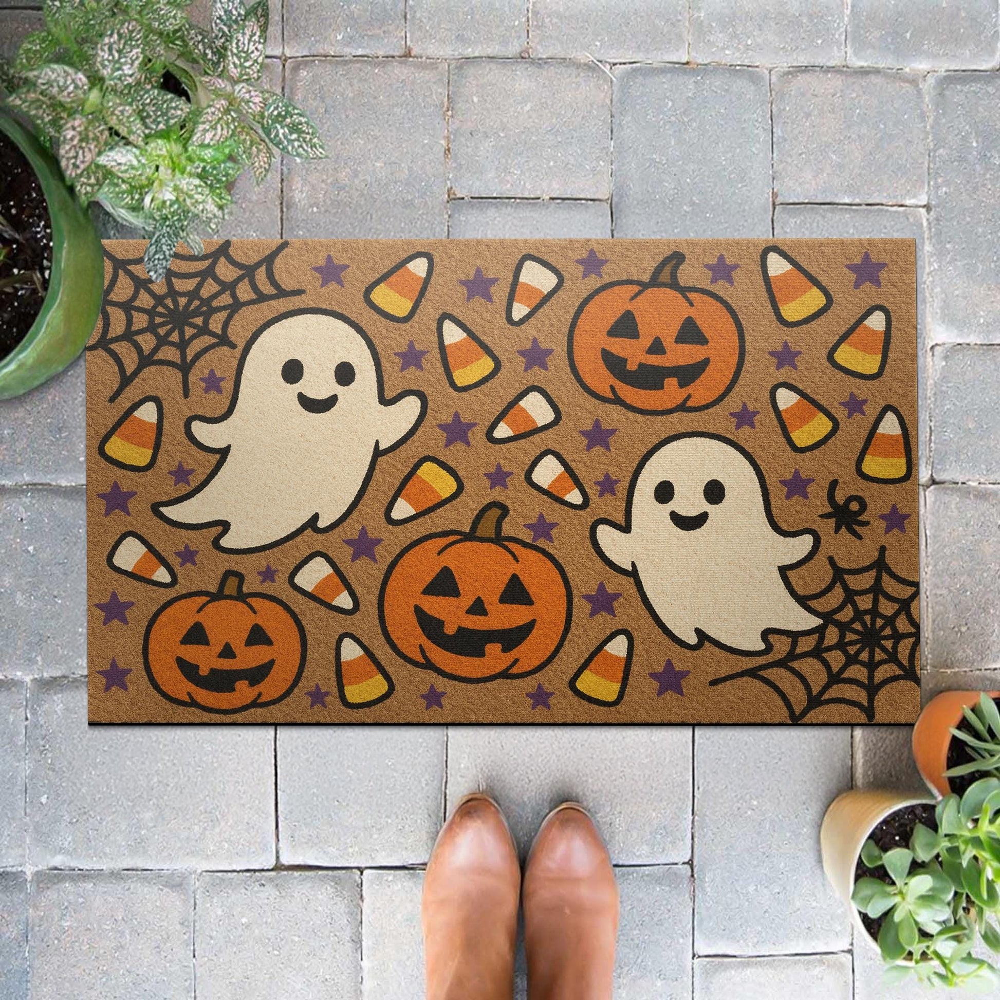 Cute Halloween Ghost Doormat, Pumpkin Candy Corn Fall Mat, Spooky Welcome Mat, Funny Halloween Porch Decor, Outdoor Fall Rug