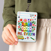 Personalized Teacher ID Badge Holder | Rainbow Crayon Name Tag for Teachers, Educators | Cute Back to School Lanyard Classroom Accessory