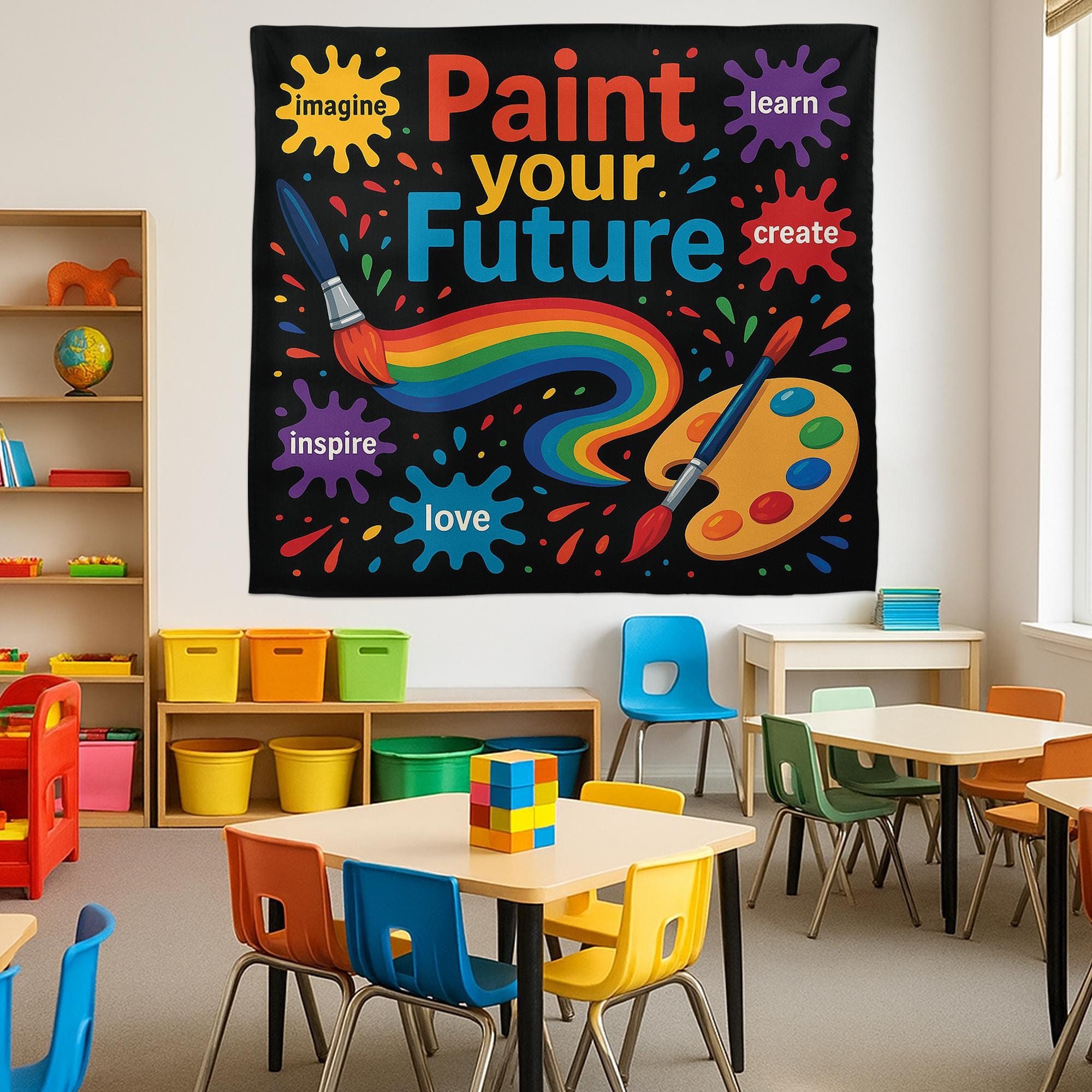 Paint Your Future Classroom Tapestry, Colorful Teacher Wall Decor, Motivational Art Banner for Kids, Art Room or School Decoration