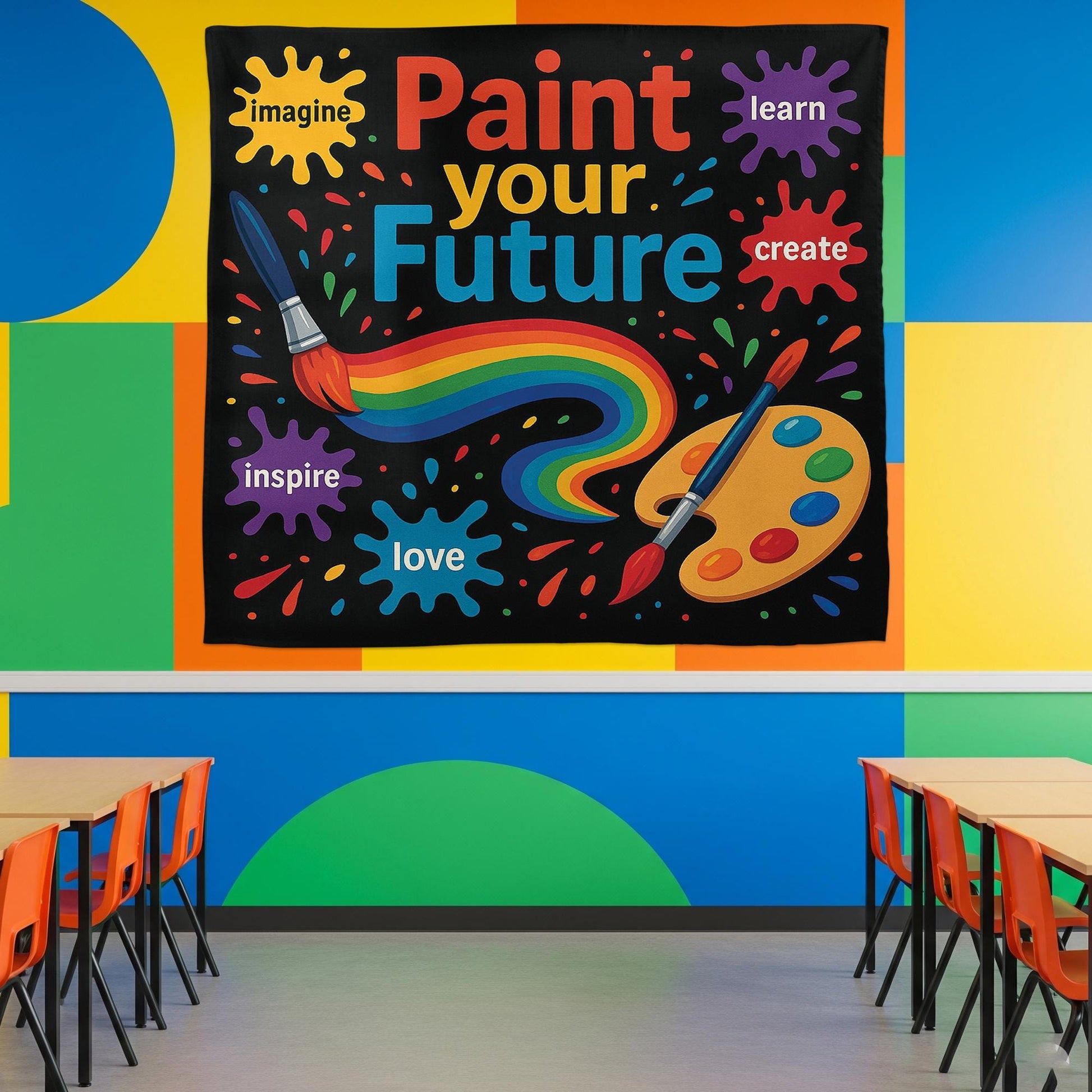 Paint Your Future Classroom Tapestry, Colorful Teacher Wall Decor, Motivational Art Banner for Kids, Art Room or School Decoration