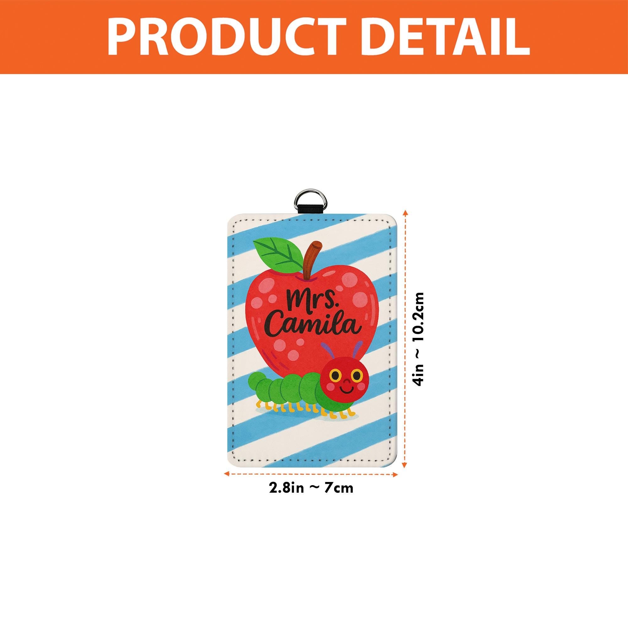 Personalized Teacher ID Badge Holder | Cute Apple and Caterpillar Name Tag for Teachers, Educators | Back to School Lanyard Accessory