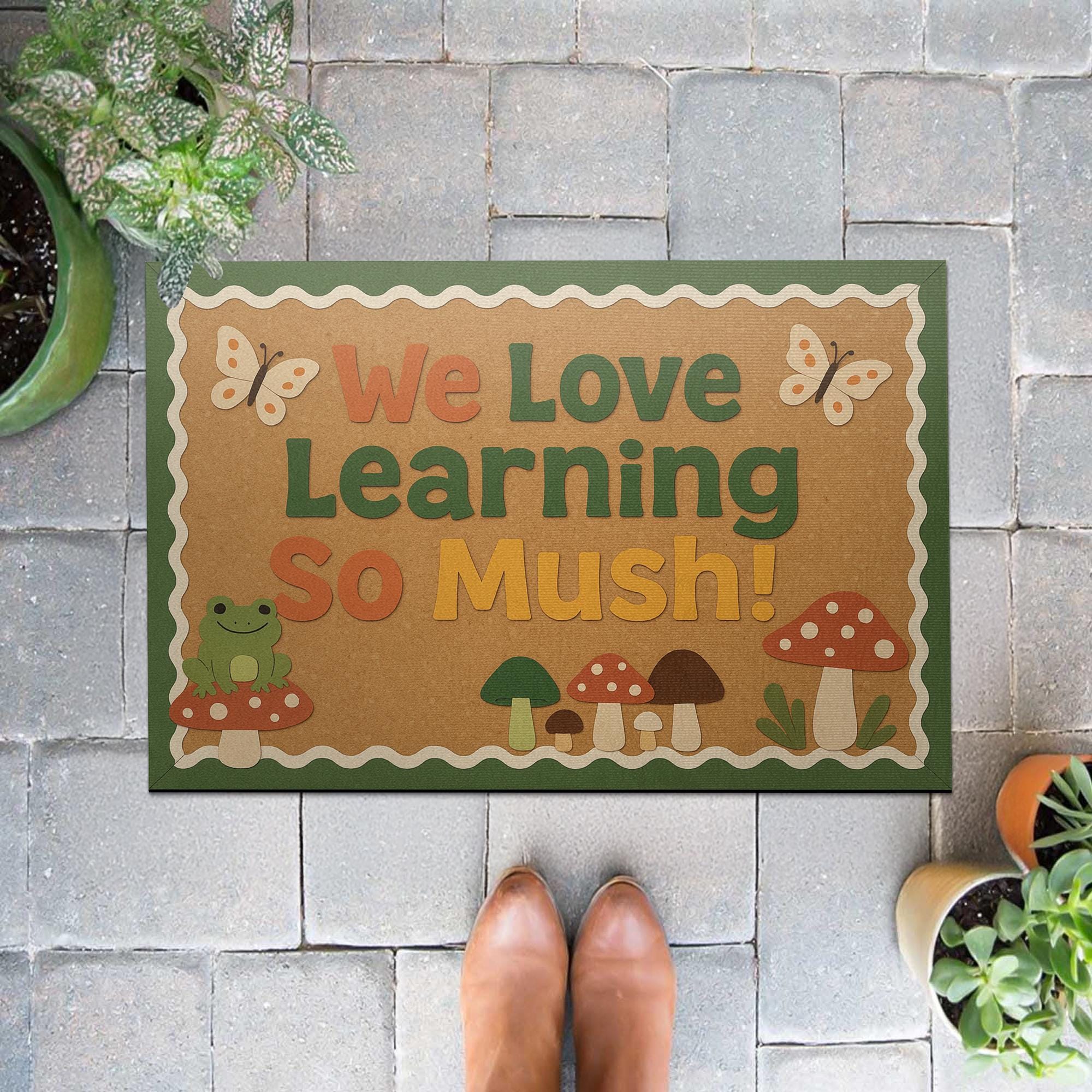We Love Learning So Mush Doormat, Cute Classroom Welcome Mat, Mushroom Frog Teacher Rug, Back to School Door Decor, Funny Entry Mat