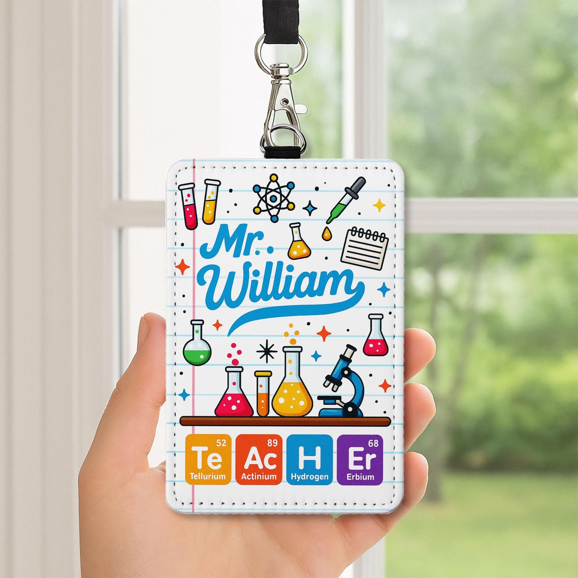 Science Teacher ID Badge Holder | Personalized Chemistry Name Tag for Teachers, Educators | Fun Back to School Lab Lanyard Accessory