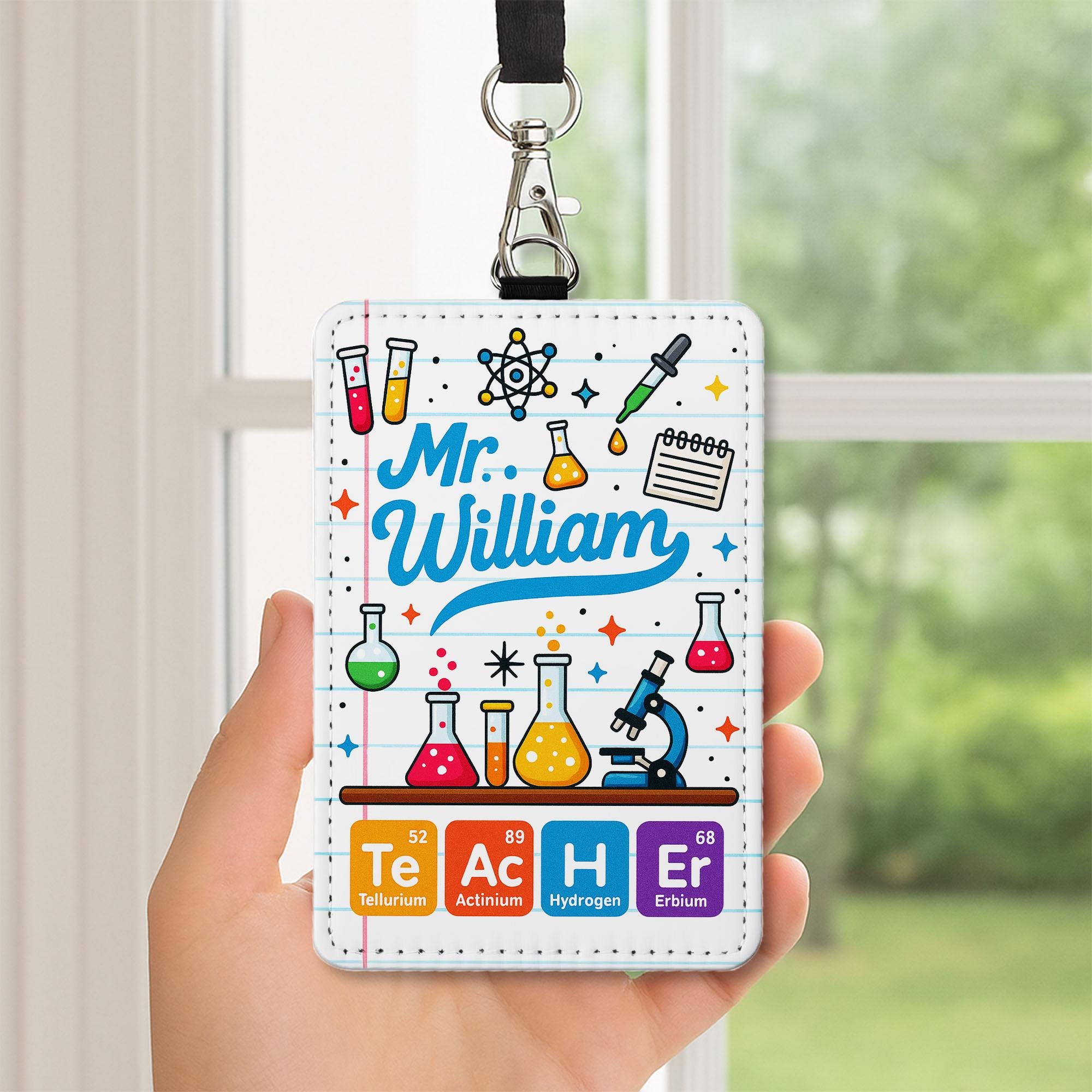 Science Teacher ID Badge Holder | Personalized Chemistry Name Tag for Teachers, Educators | Fun Back to School Lab Lanyard Accessory