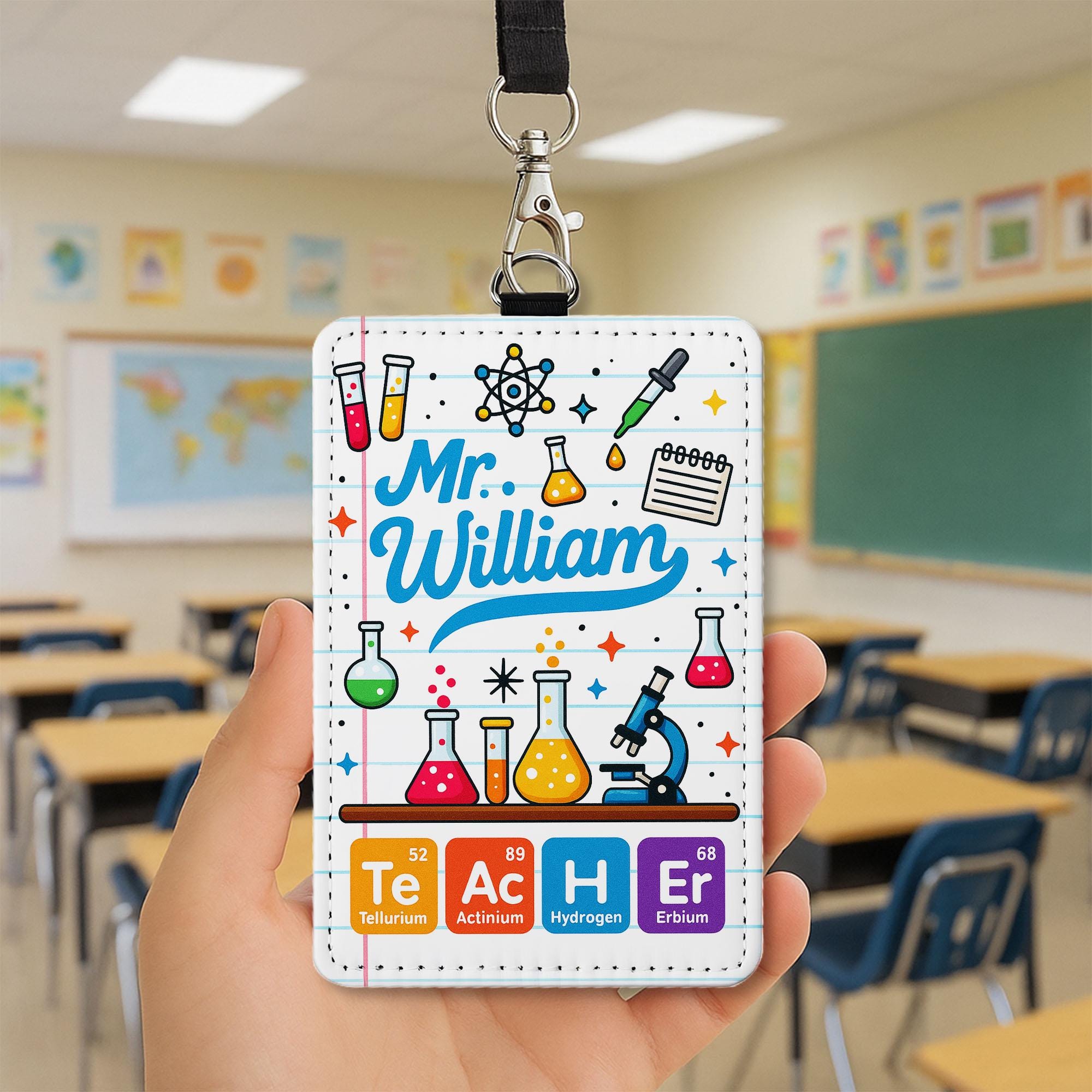 Science Teacher ID Badge Holder | Personalized Chemistry Name Tag for Teachers, Educators | Fun Back to School Lab Lanyard Accessory