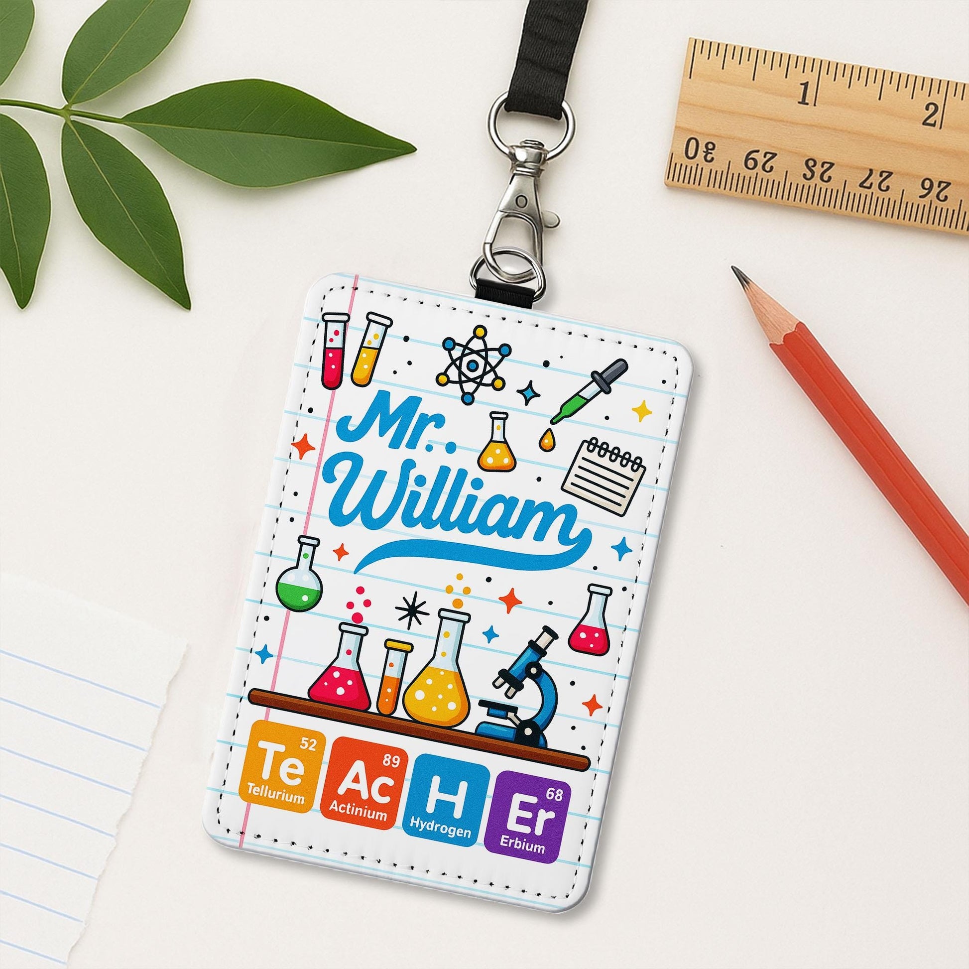 Science Teacher ID Badge Holder | Personalized Chemistry Name Tag for Teachers, Educators | Fun Back to School Lab Lanyard Accessory