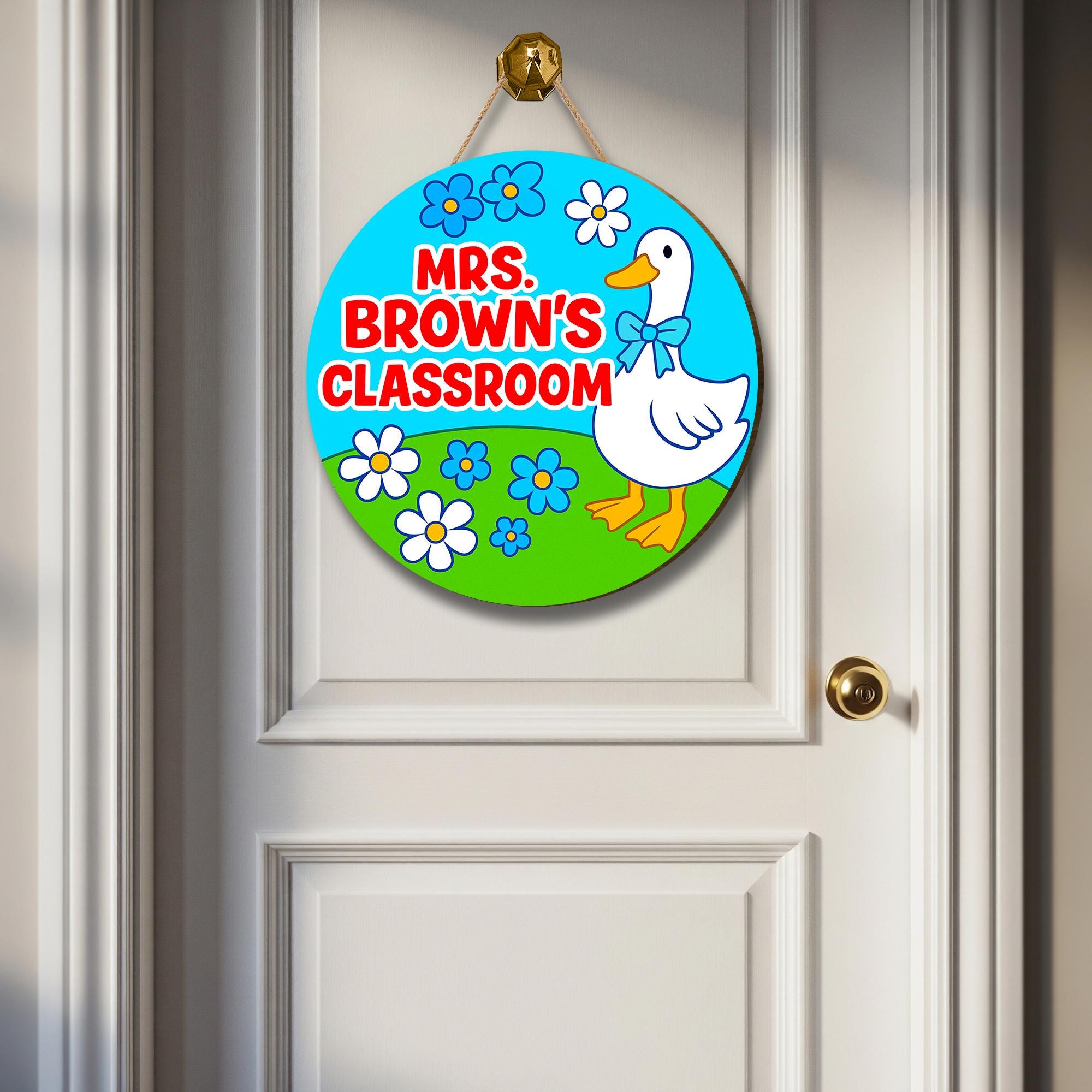 Goose Classroom Welcome Door Sign, Cute Goose and Flowers Wooden Sign, Personalized Teacher Back to School Classroom Decor, Elementary Decor