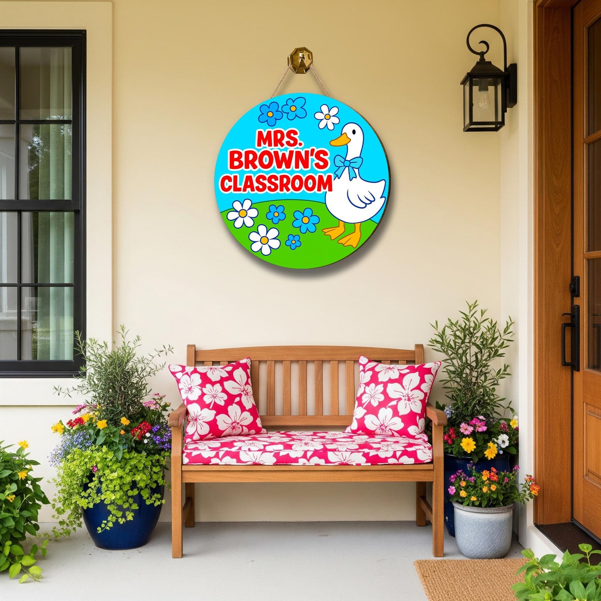 Goose Classroom Welcome Door Sign, Cute Goose and Flowers Wooden Sign, Personalized Teacher Back to School Classroom Decor, Elementary Decor