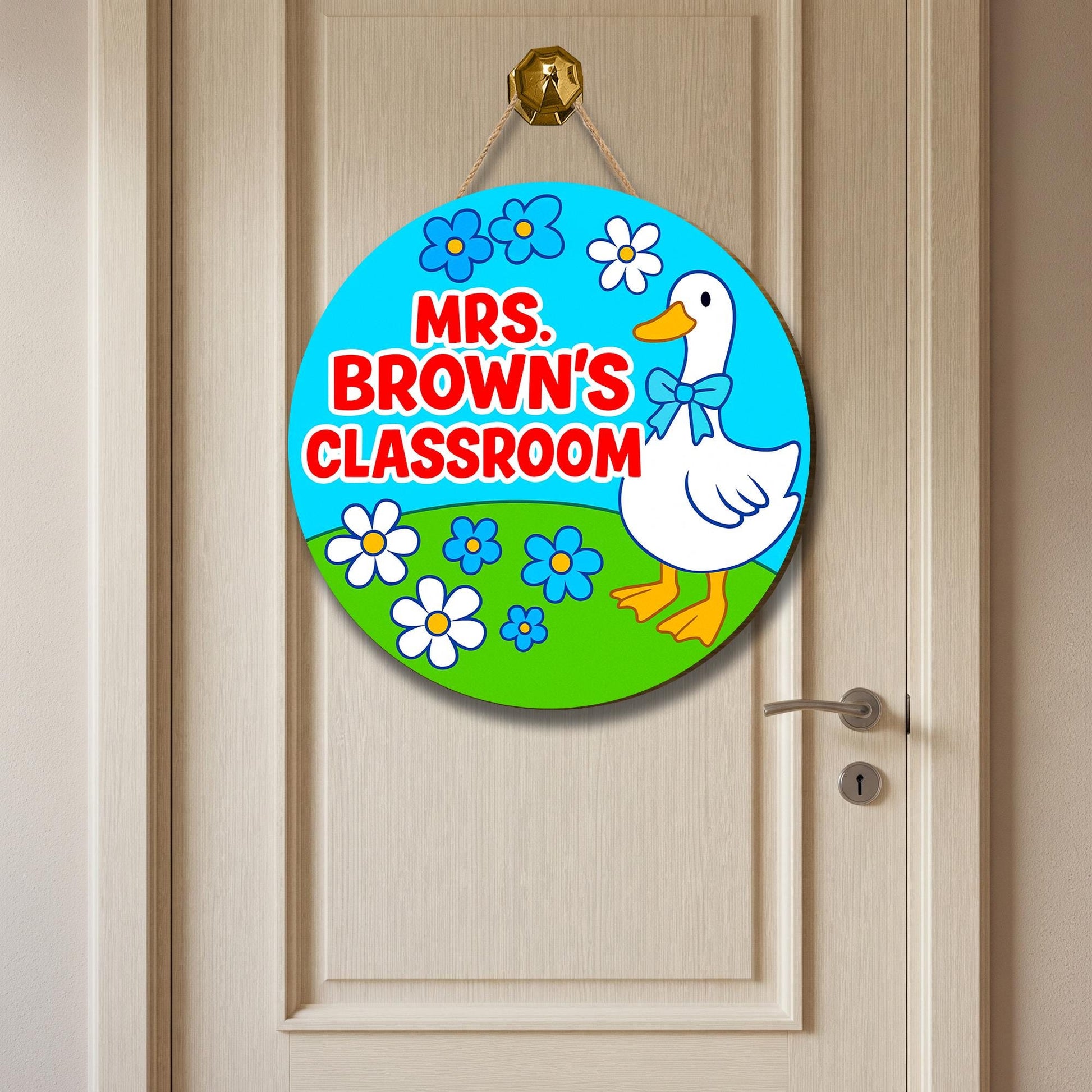 Goose Classroom Welcome Door Sign, Cute Goose and Flowers Wooden Sign, Personalized Teacher Back to School Classroom Decor, Elementary Decor