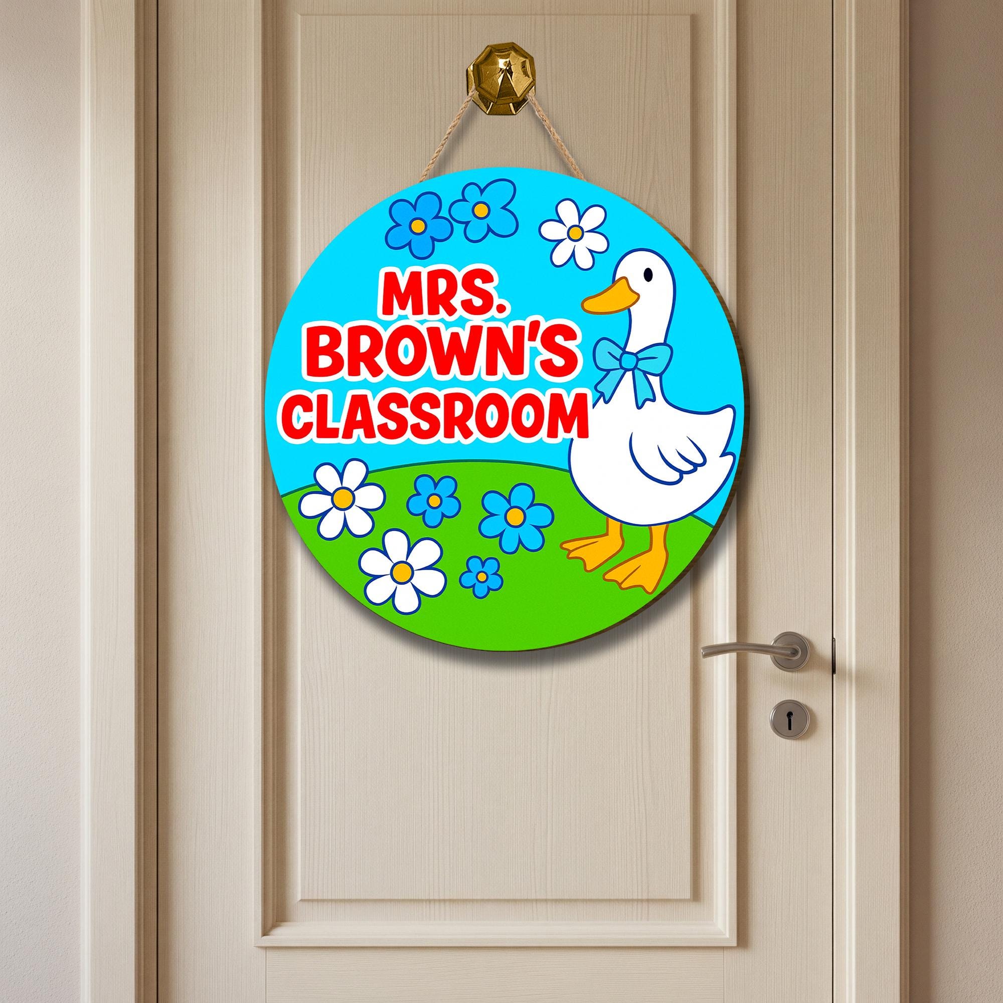 Goose Classroom Welcome Door Sign, Cute Goose and Flowers Wooden Sign, Personalized Teacher Back to School Classroom Decor, Elementary Decor
