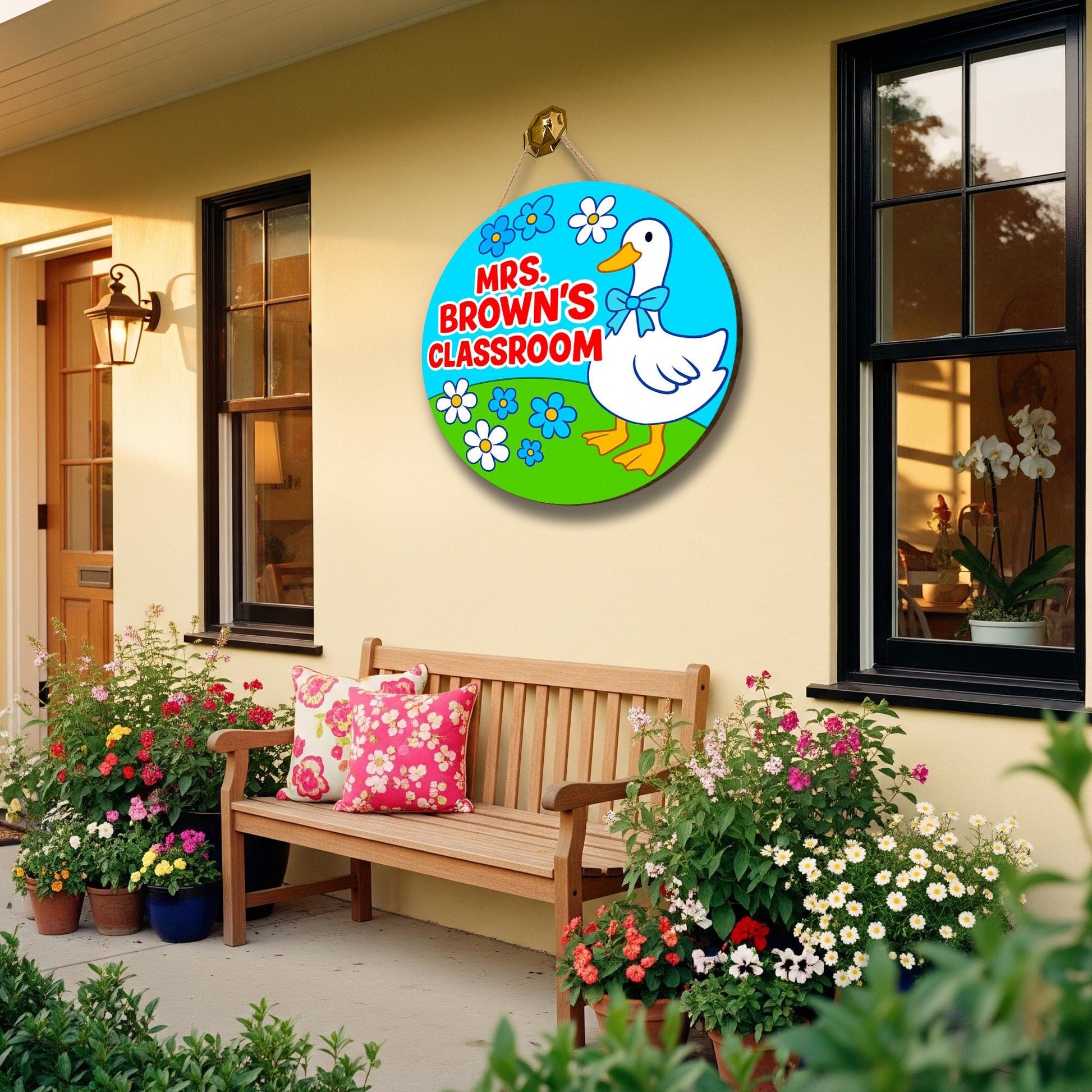 Goose Classroom Welcome Door Sign, Cute Goose and Flowers Wooden Sign, Personalized Teacher Back to School Classroom Decor, Elementary Decor