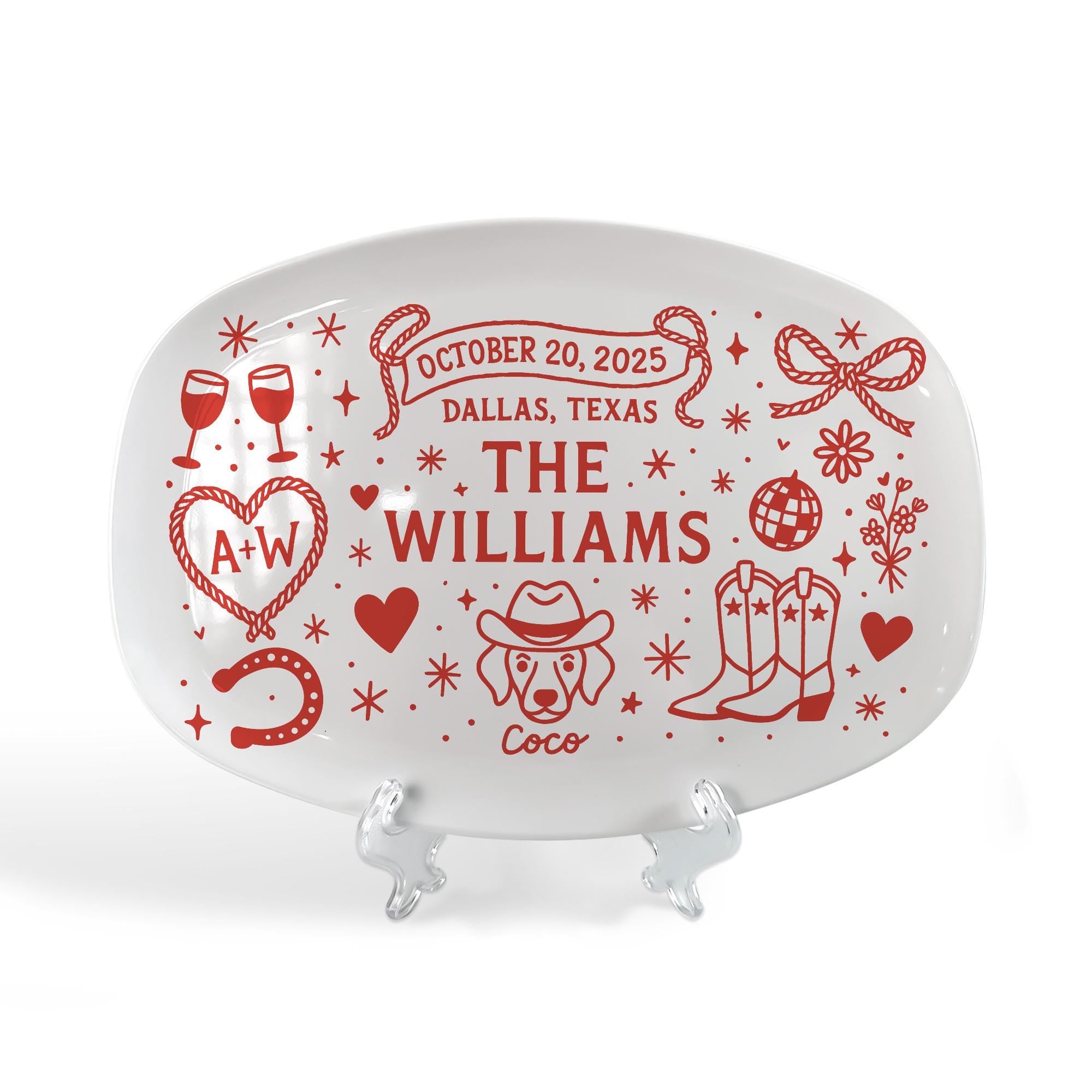 Custom Western Wedding Platter, Last Rodeo Party Keepsake, Personalized Texas Ranch Wedding Tray, Unique Couple Gift with Pet Name