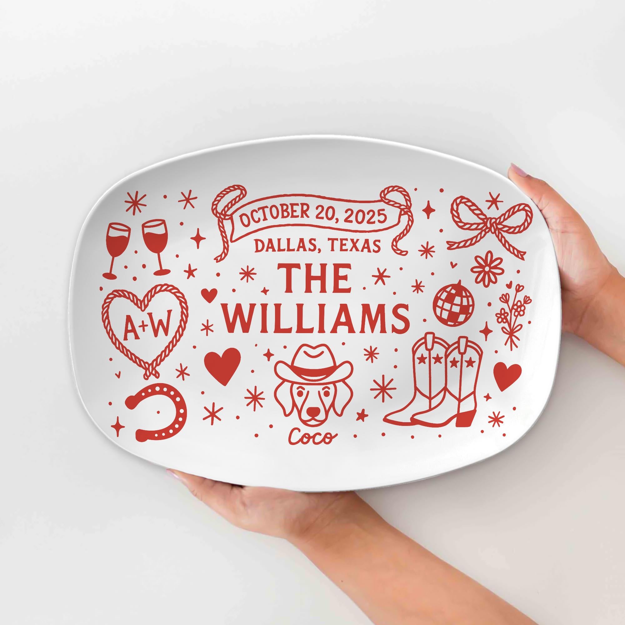 Custom Western Wedding Platter, Last Rodeo Party Keepsake, Personalized Texas Ranch Wedding Tray, Unique Couple Gift with Pet Name