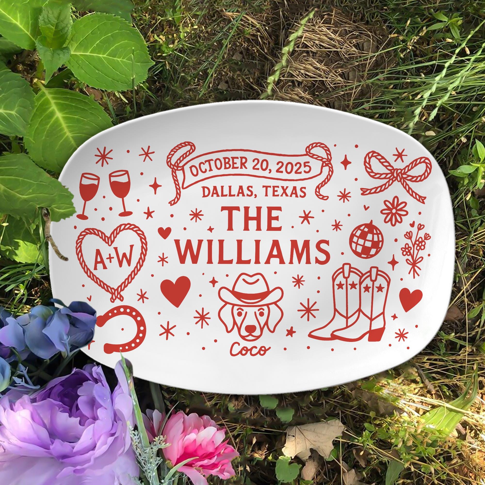 Custom Western Wedding Platter, Last Rodeo Party Keepsake, Personalized Texas Ranch Wedding Tray, Unique Couple Gift with Pet Name