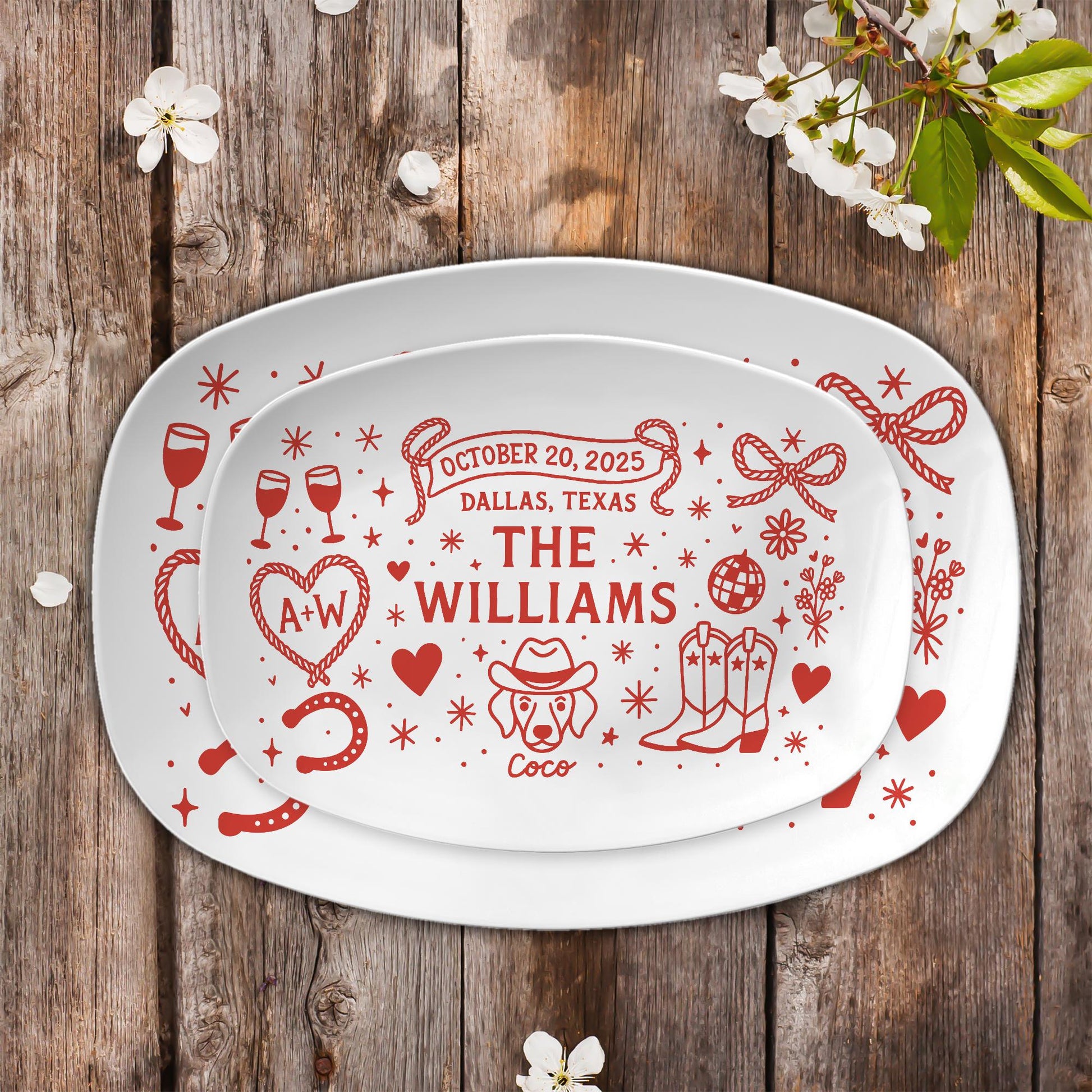 Custom Western Wedding Platter, Last Rodeo Party Keepsake, Personalized Texas Ranch Wedding Tray, Unique Couple Gift with Pet Name