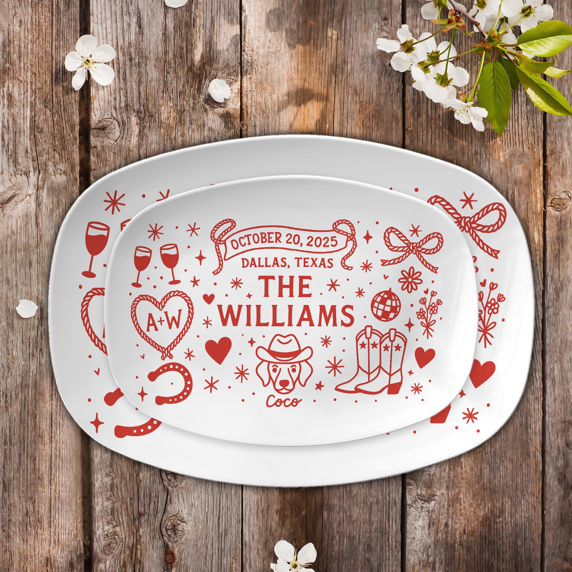 Custom Western Wedding Platter, Last Rodeo Party Keepsake, Personalized Texas Ranch Wedding Tray, Unique Couple Gift with Pet Name