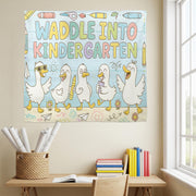 Custom Waddle Into Kindergarten Tapestry, Back to School Classroom Decor, Duck Theme Teacher Wall Banner, Kindergarten Wall Art