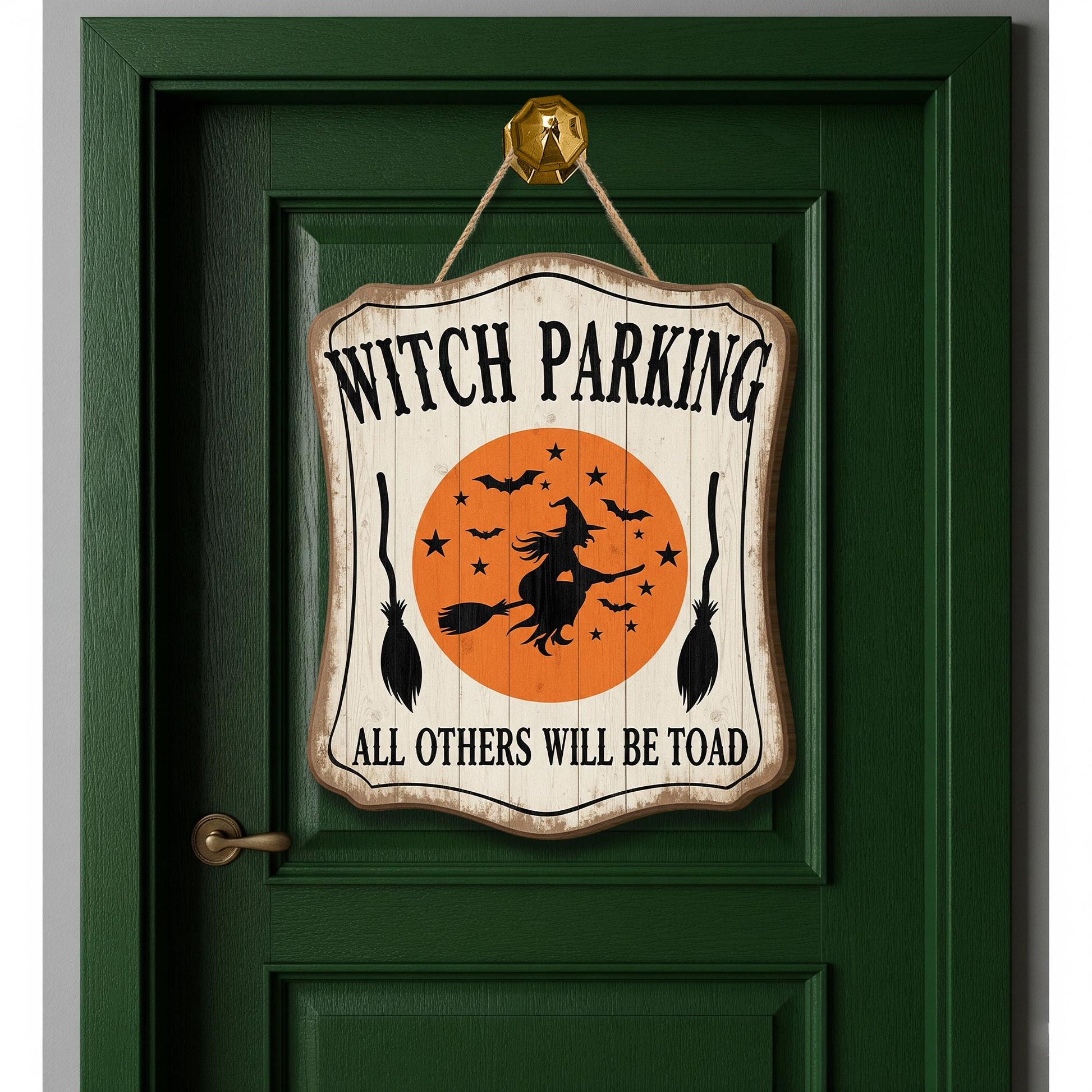 Funny Witch Parking Sign – Halloween Door Decor, All Others Will Be Toad, Witch Broom Wall Hanging, Spooky Porch Decoration