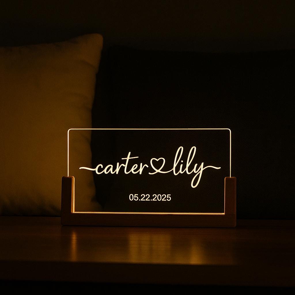 Custom LED Name Night Light Wedding Gift – Personalized Couple Sign with Date – Romantic Bedroom Decor, Engagement or Anniversary Gift