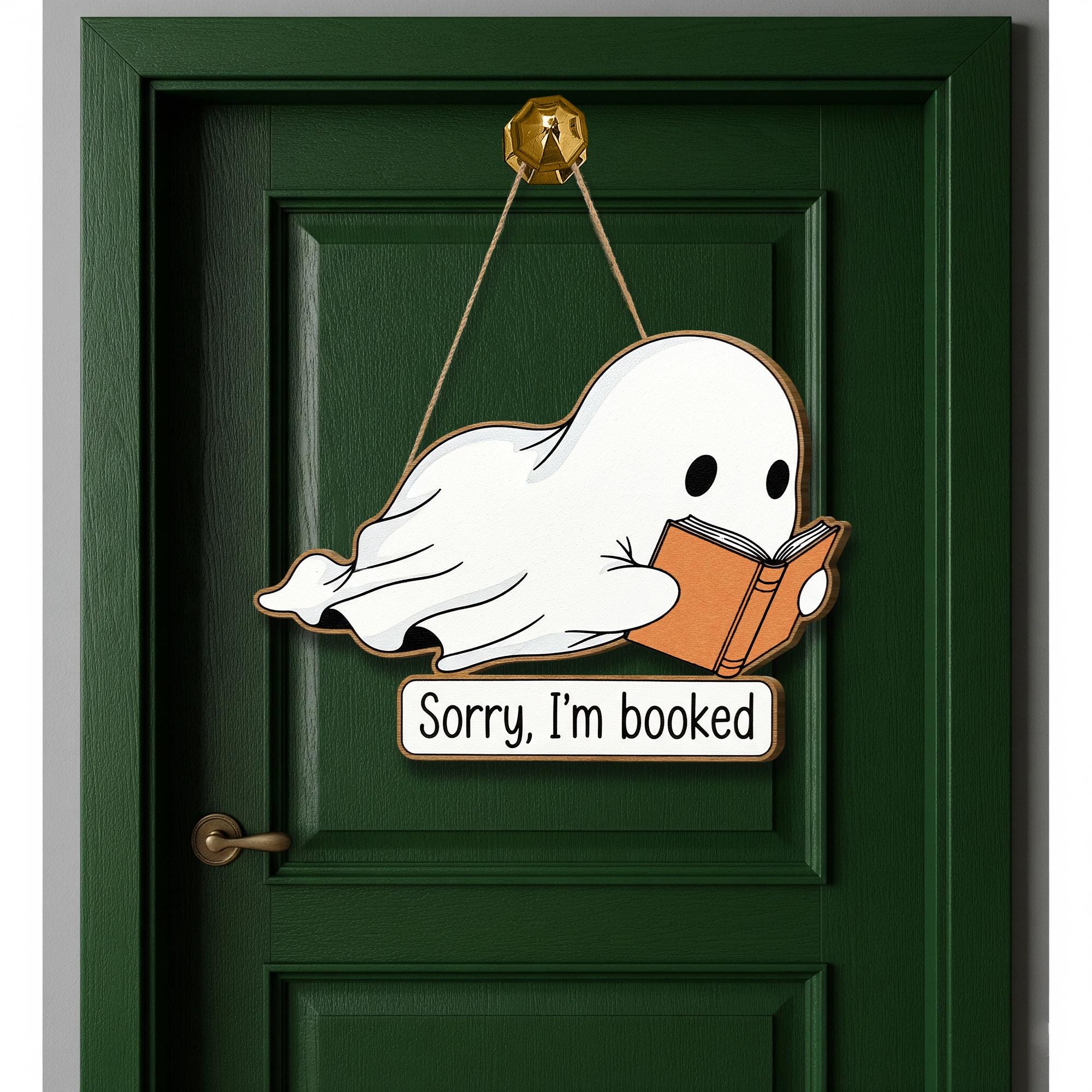Sorry I’m Booked Ghost Wooden Sign, Halloween Book Lover Decor, Funny Spooky Reading Door Hanger, Bookish Fall Home Wall Art