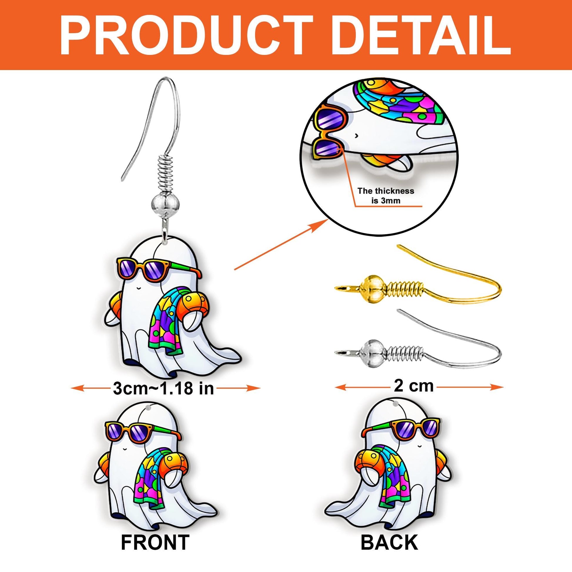 Beach Ghost Earrings, Summer Vacation Spooky Jewelry, Cute Ghost Dangle Earrings with Floaties, Funny Halloween Beach Accessories